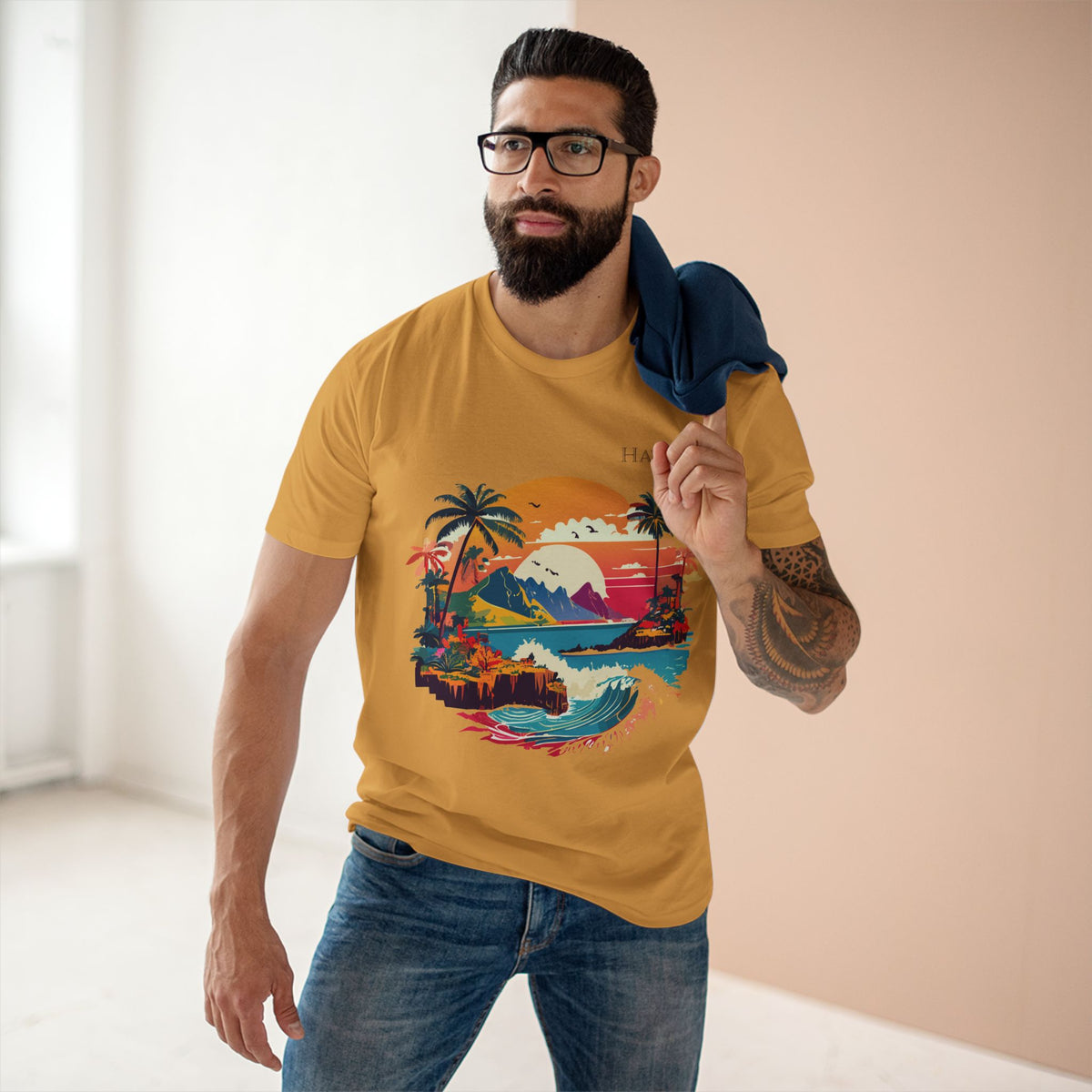 Hawaii Retro Sunset Surf Scene T-Shirt | Tropical Island Palm Beach Tee