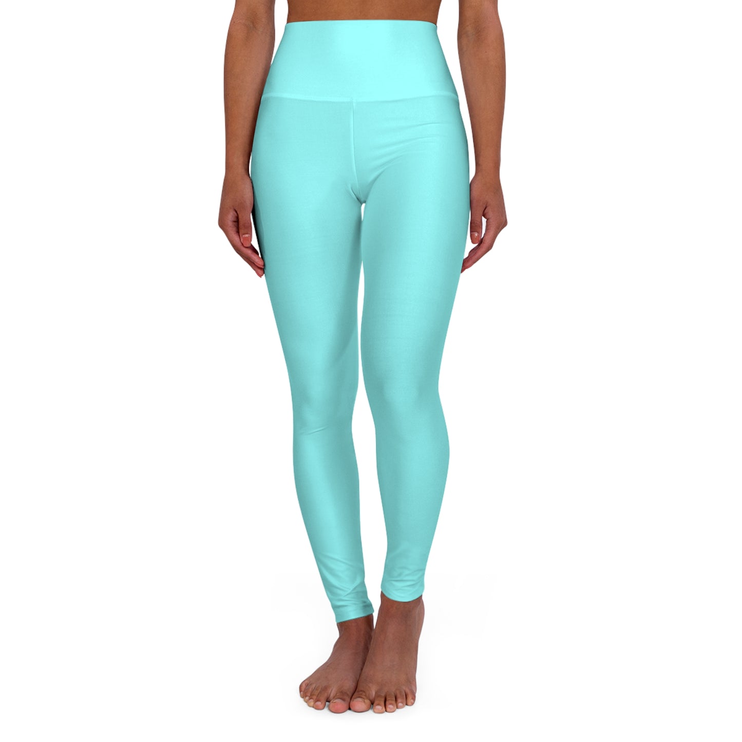 High-Waisted Pale Cyan Blue Yoga Leggings Women's Seamless Poly-Span Stretchy Aqua Activewear Pants