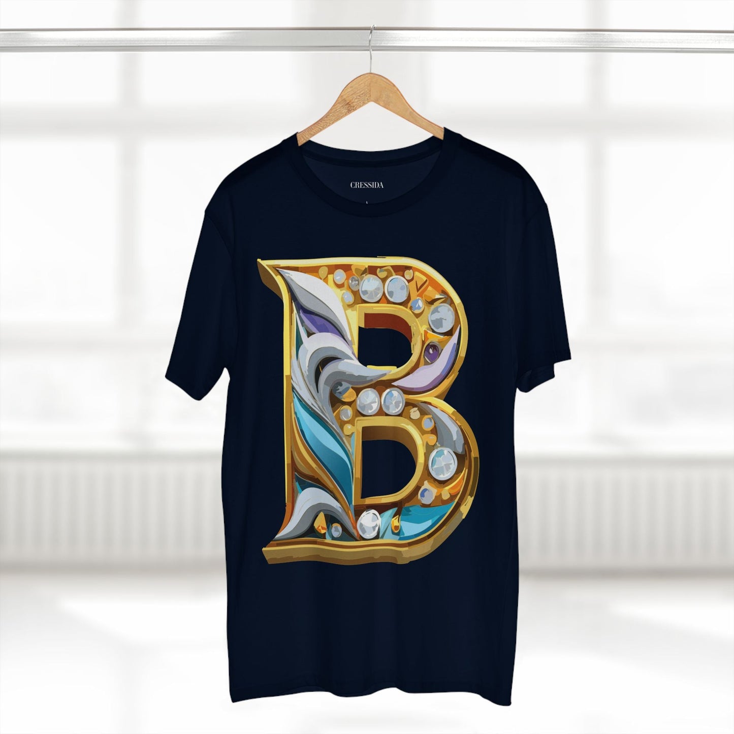 Letter B Graphic Design Tee Unisex 100 Cotton With Antique Gold Letters Artwork T-Shirt