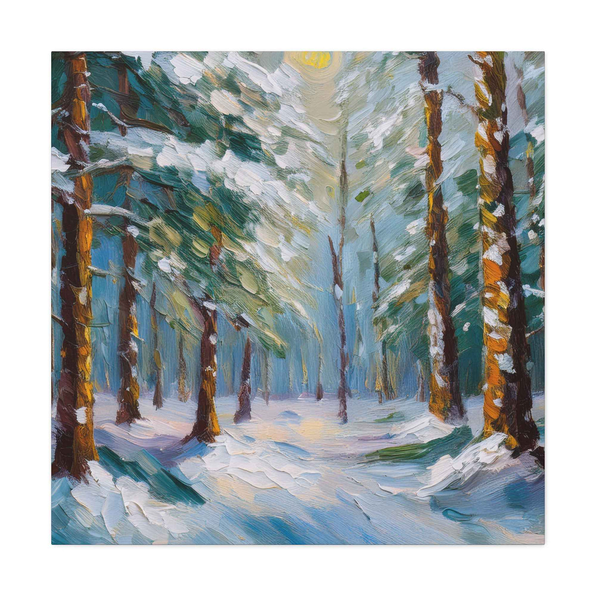 Snow Forest Print Canvas, Oil Paint Print 20x20, 24x24, 30x30, 32x32, 36x36 Art Design Print Pine-Wood Inner Frame MC-81