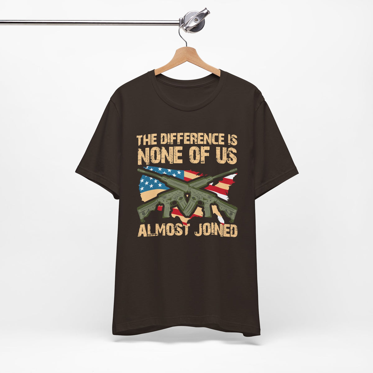 The Difference Is None Of Us Almost Joined Tee American Flag Crossed Rifles Unisex Cotton v18