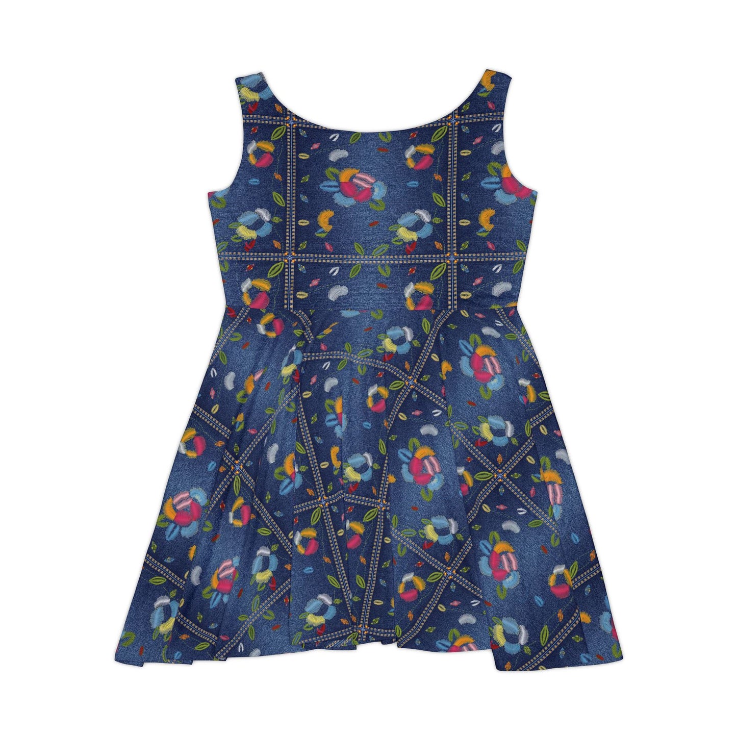 Women Denim Print Skater Dress, Denim Print Poly-Span Dress - 38