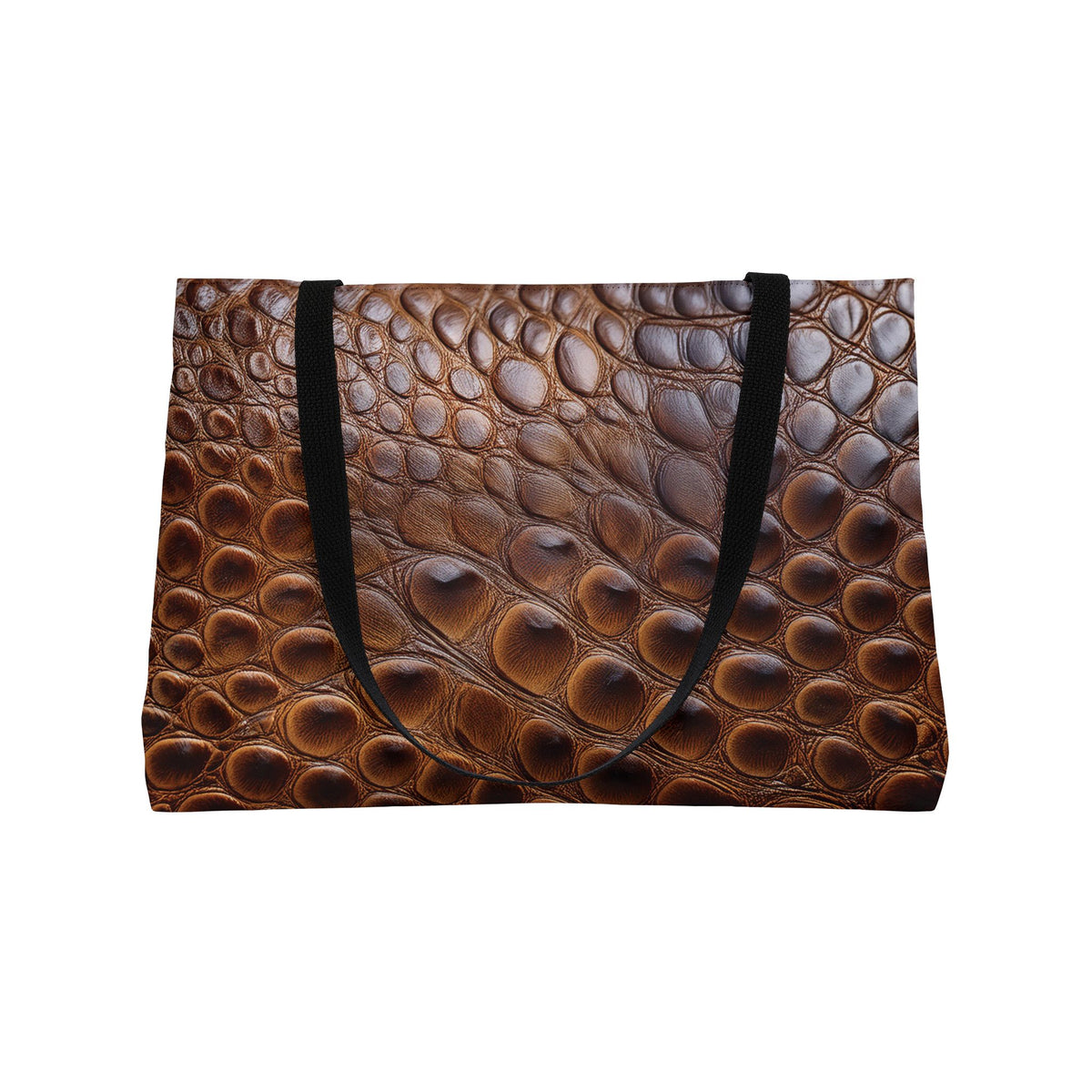 Leather Texture Weekender Tote Bag — Brown Croc-Embossed Travel Tote 100% spun polyester exterior