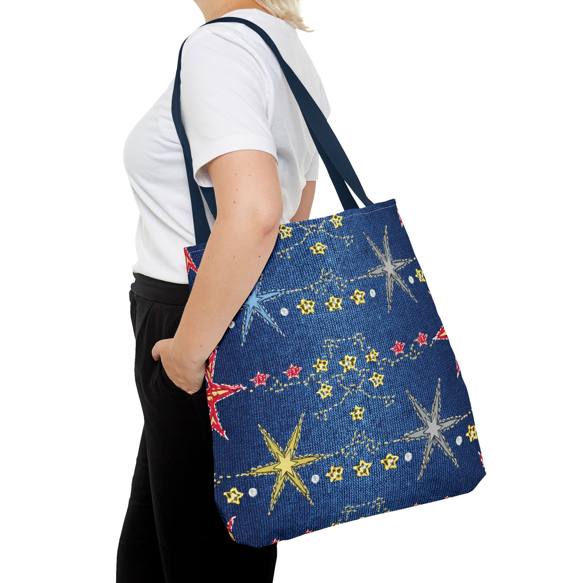 Denim Fabric Imitation Print Unisex Canvas Bag Poly Spun 3 Sizes Tote Bag 181