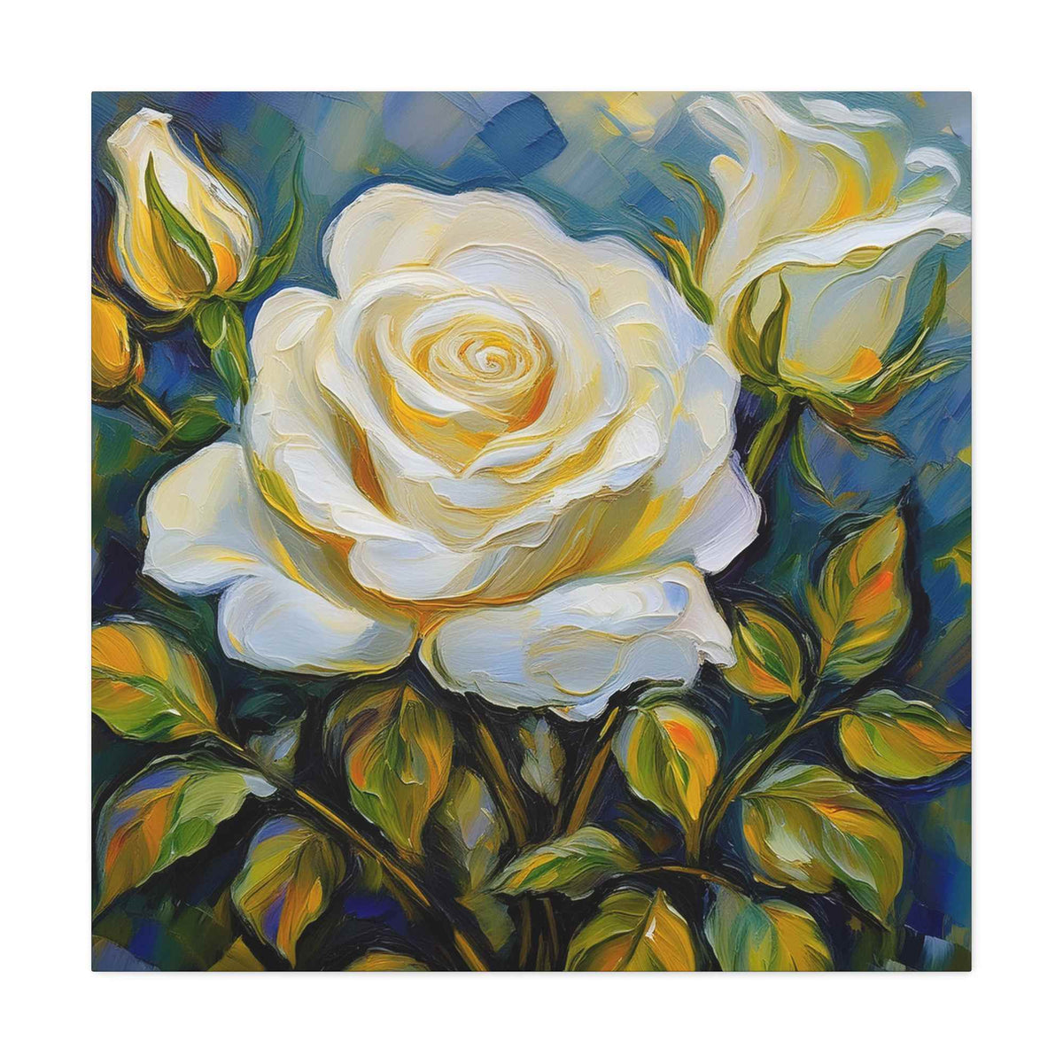 White Roses Print Canvas, Roses Oil Paint Print 20x20, 24x24, 30x30, 32x32, 36x36, Floral Art Design Print Non-Frame MC-21