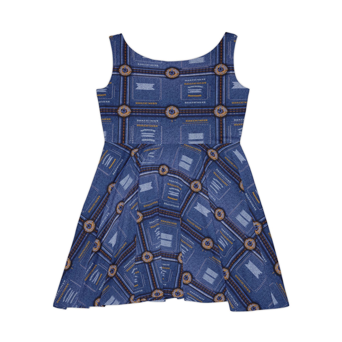 Women Denim Print Skater Dress, Denim Print Poly-Span Dress - 35