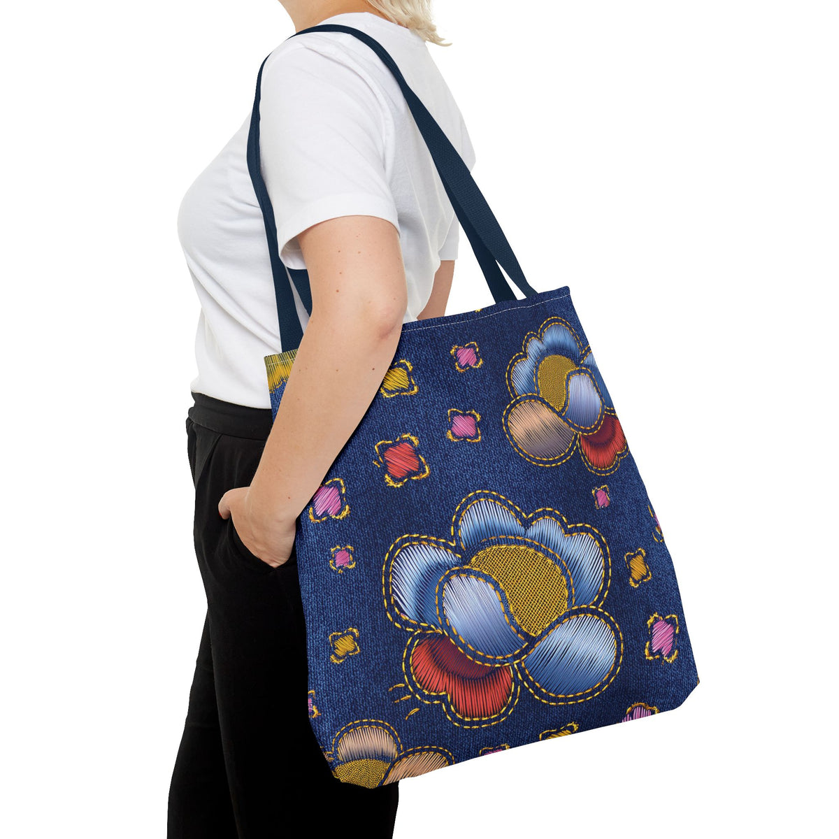 Denim Fabric Imitation Print Unisex Canvas Bag Poly Spun 3 Sizes Tote Bag 159-6