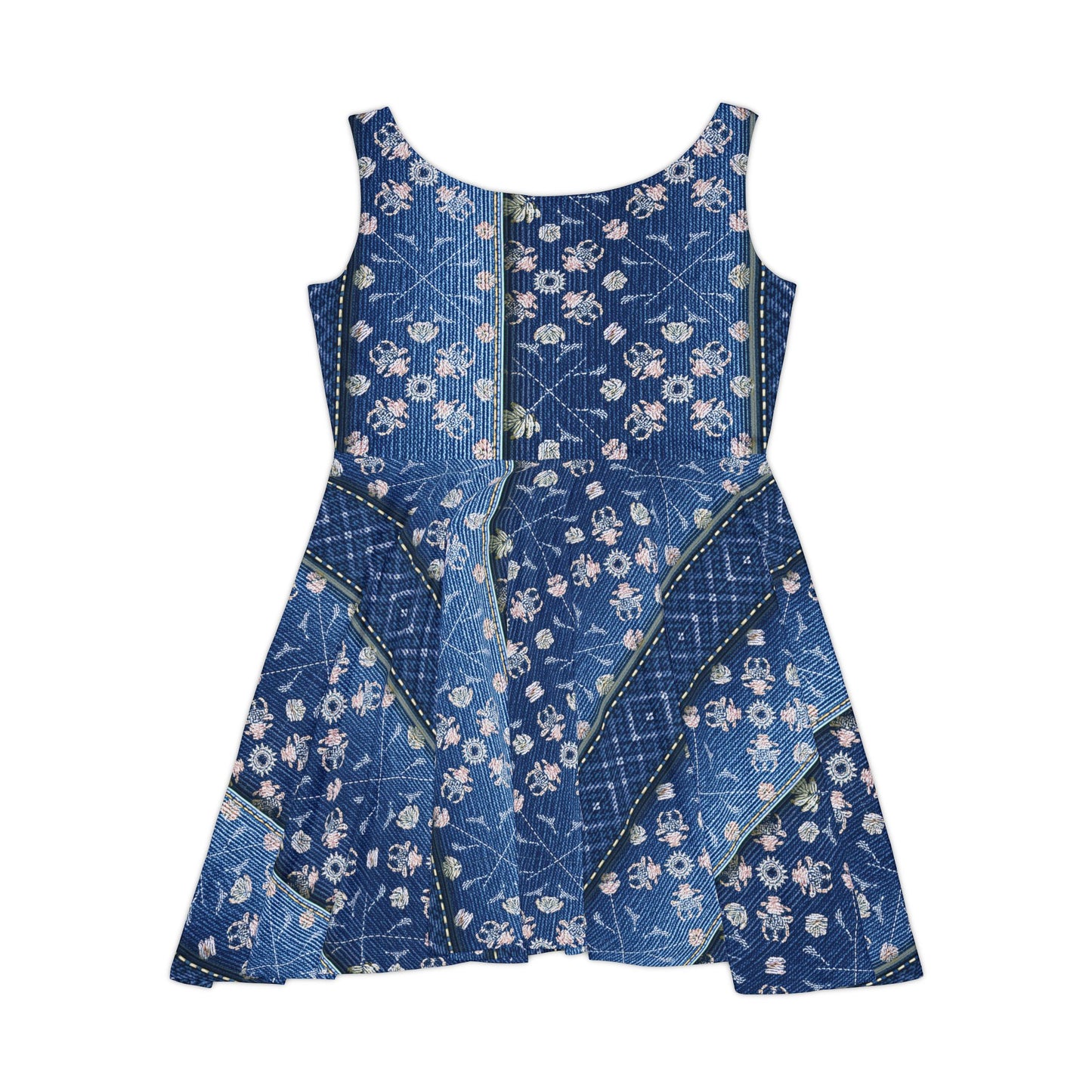 Women Denim Print Skater Dress, Denim Print Poly-Span Dress - 33