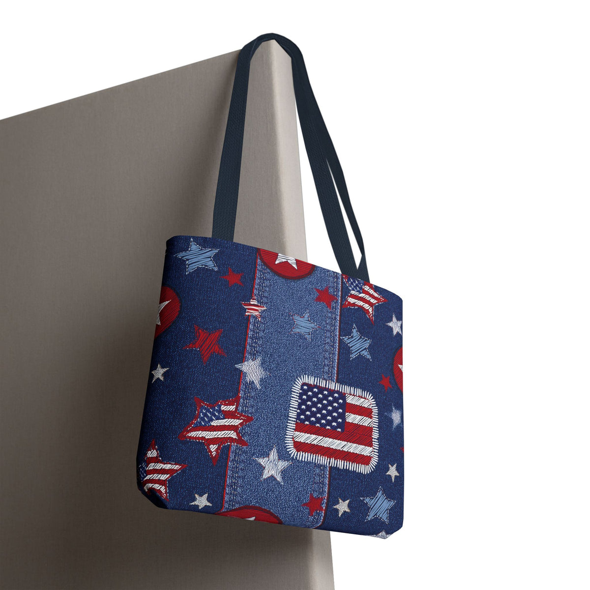 4th of July Graphic Denim Fabric Imitation Print Unisex Canvas Bag Poly Spun 3 Sizes Tote Bag 200-13