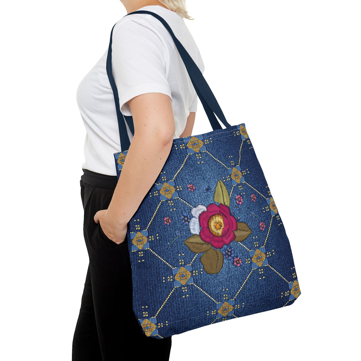 Denim Fabric Imitation Print Unisex Canvas Bag Poly Spun 3 Sizes Tote Bag 160
