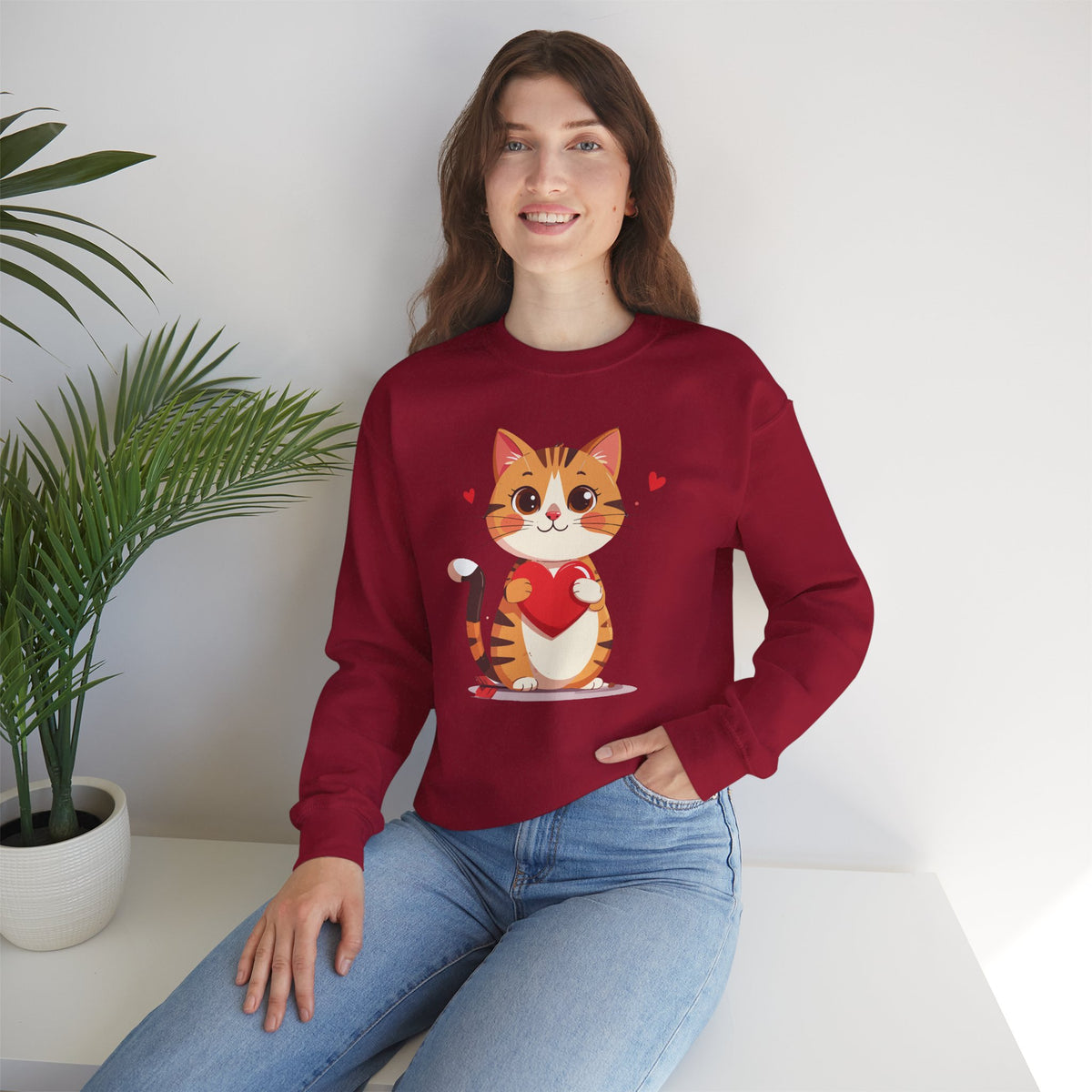 Cat Heart Sweatshirt, Heart Sweatshirt, Cat Sweatshirt, Valentine's Day Sweatshirt, 50/50 Cotton-Poly Animal Sweatshirt 103
