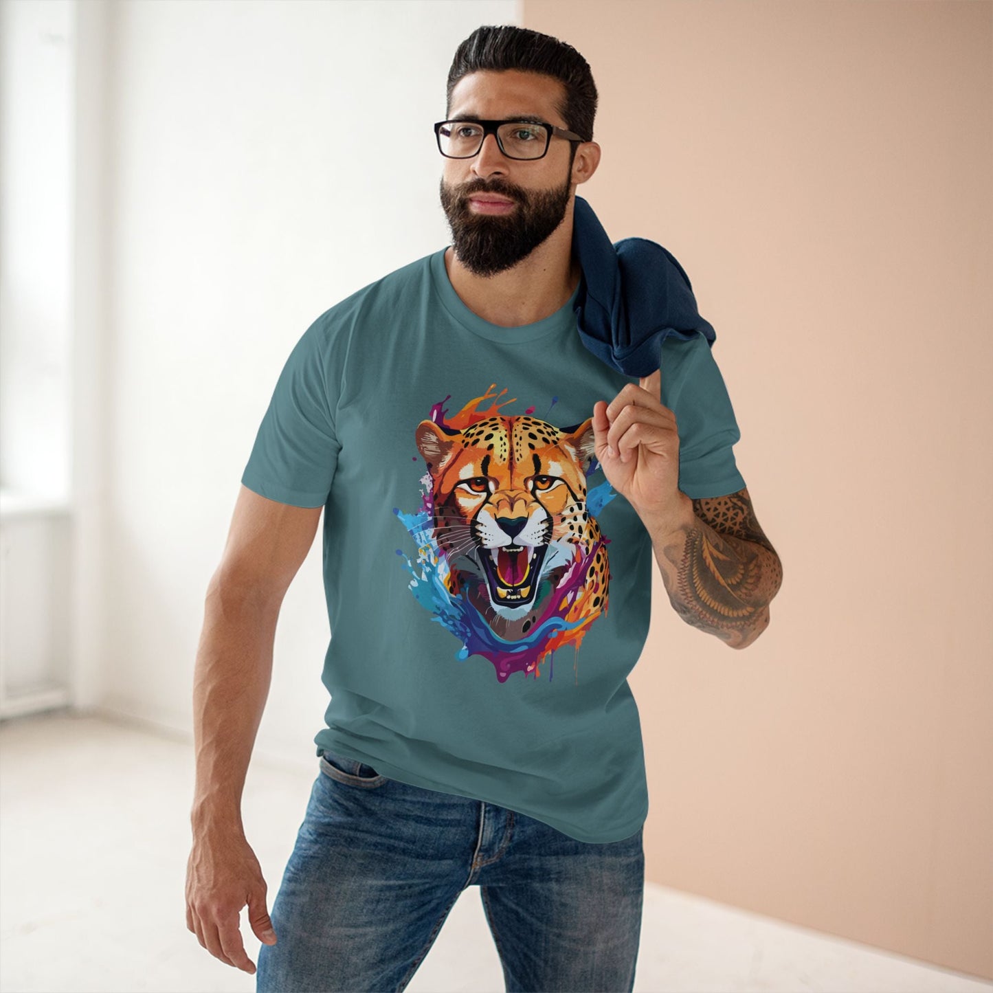 Cheetah Graphic Unisex 100 Cotton Staple Tee with Animal Design Artwork 23