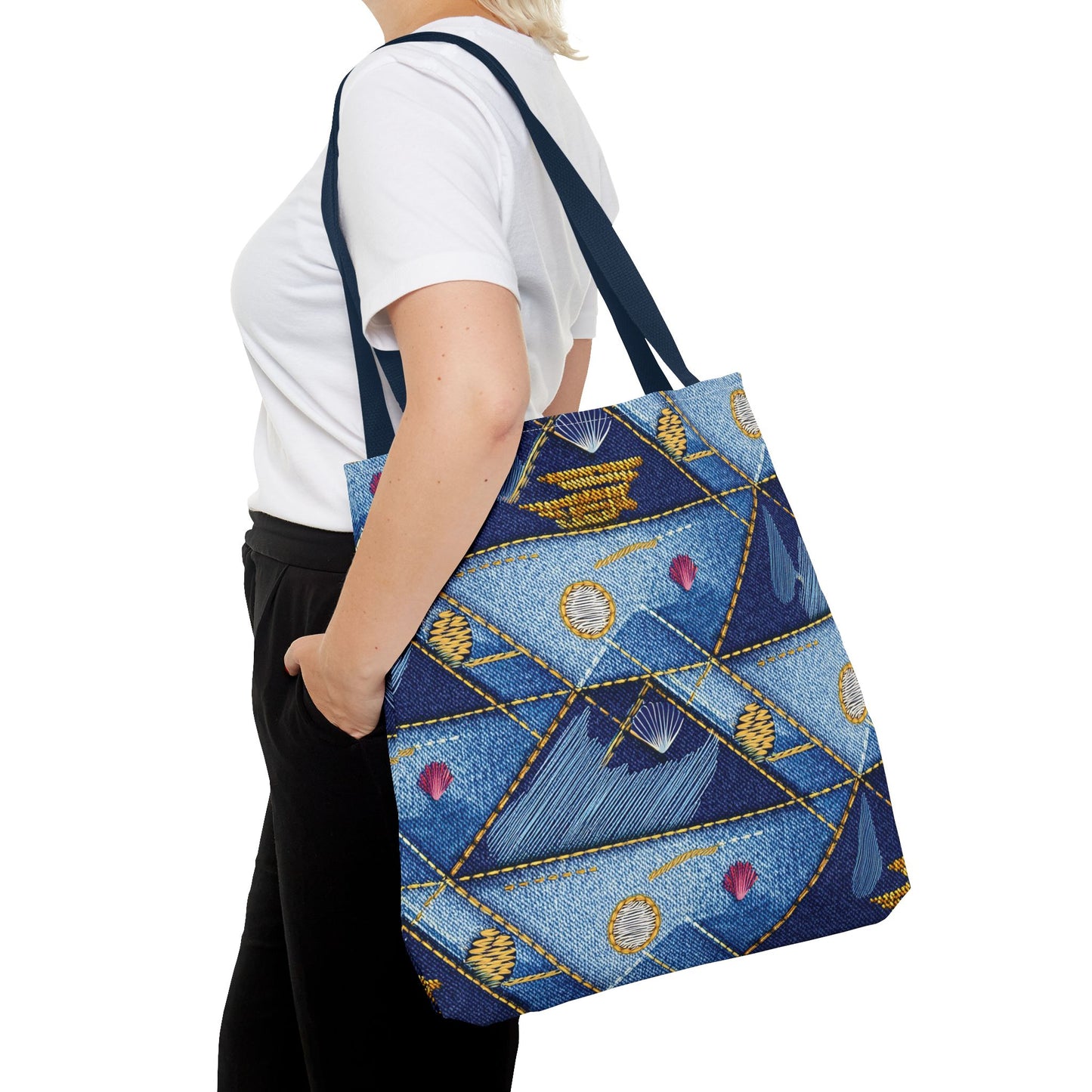 Denim Fabric Imitation Print Unisex Canvas Bag Poly Spun 3 Sizes Tote Bag 182-23