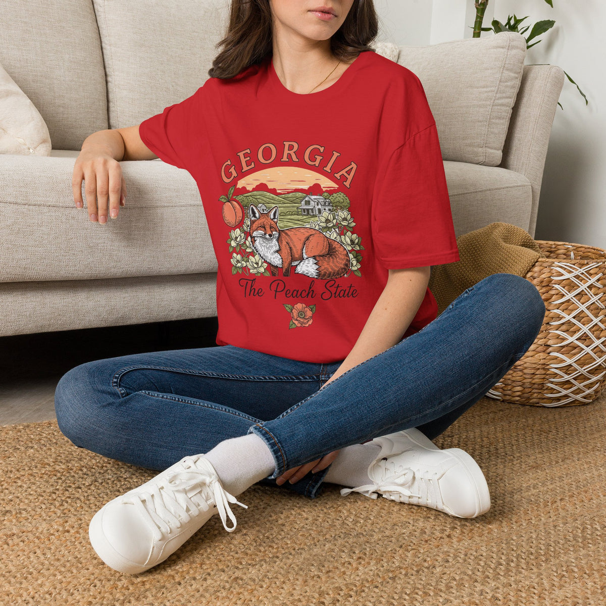 Georgia Fox T-Shirt — The Peach State Vintage Fox Graphic Travel Tourist Graphic Design Unisex 100 Cotton Gildan T-Shirt
