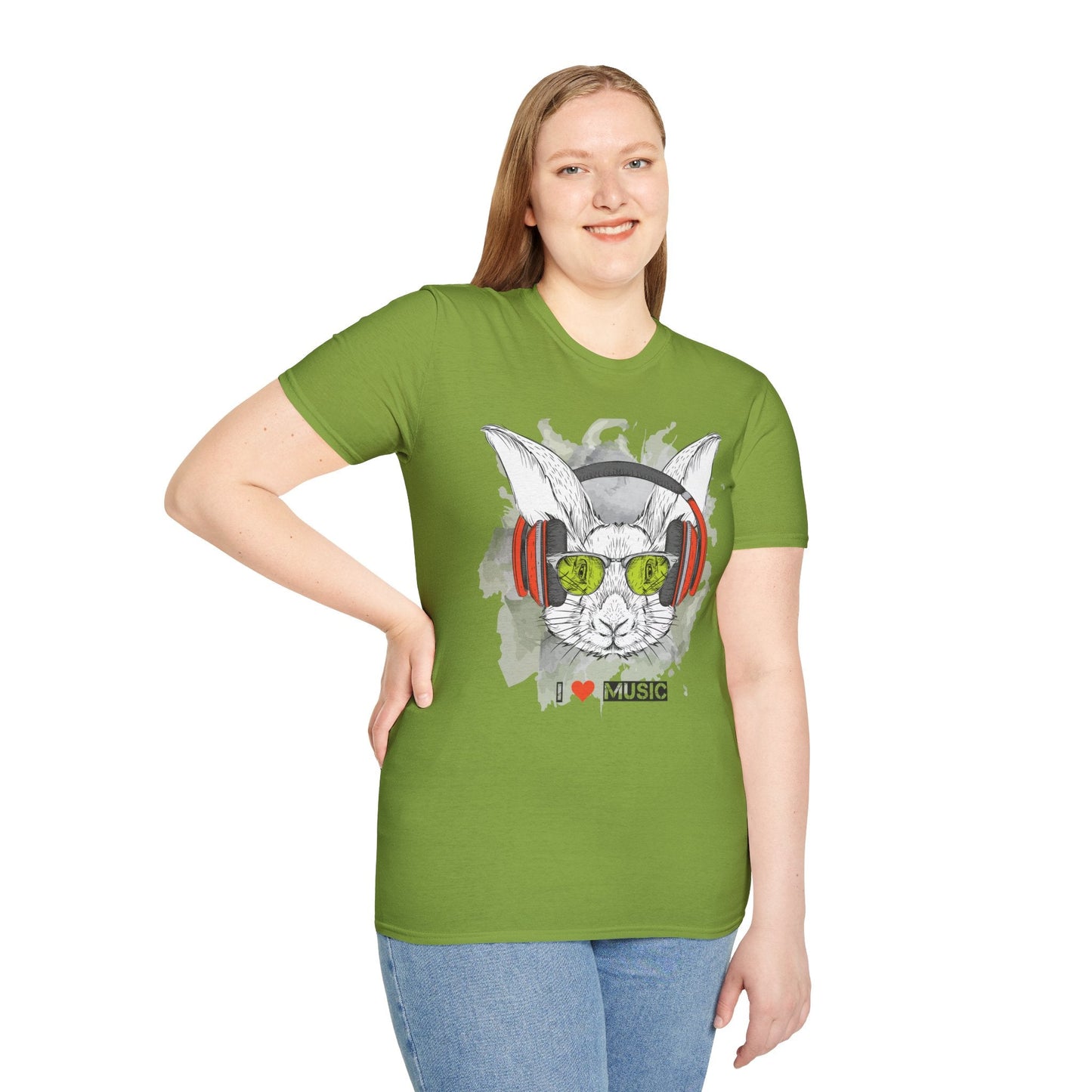 I Love Music Animals Shirt With Headphones Unisex Softstyle Tee 100 Percent Ring Spun Cotton