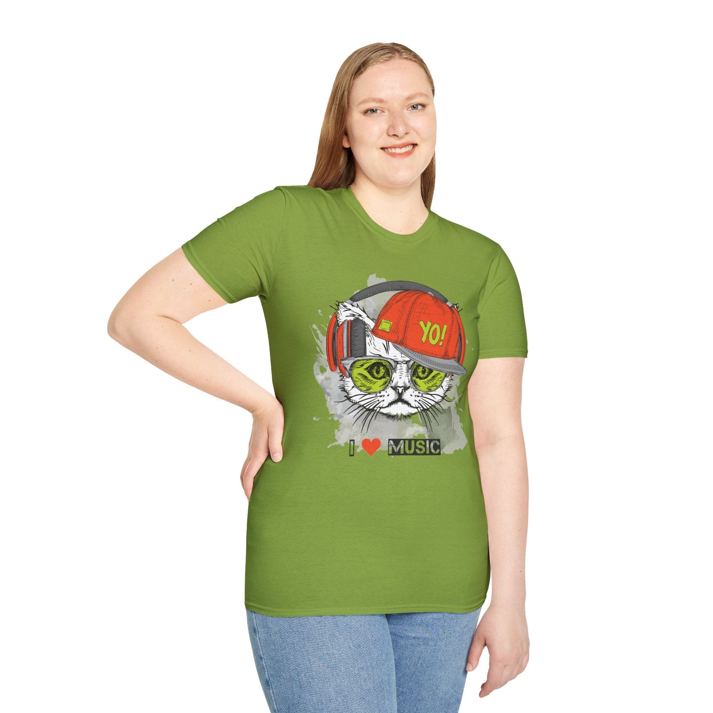I Love Music Animals Shirt With Headphones Unisex Softstyle Tee Gildan 64000 Cotton Comfort