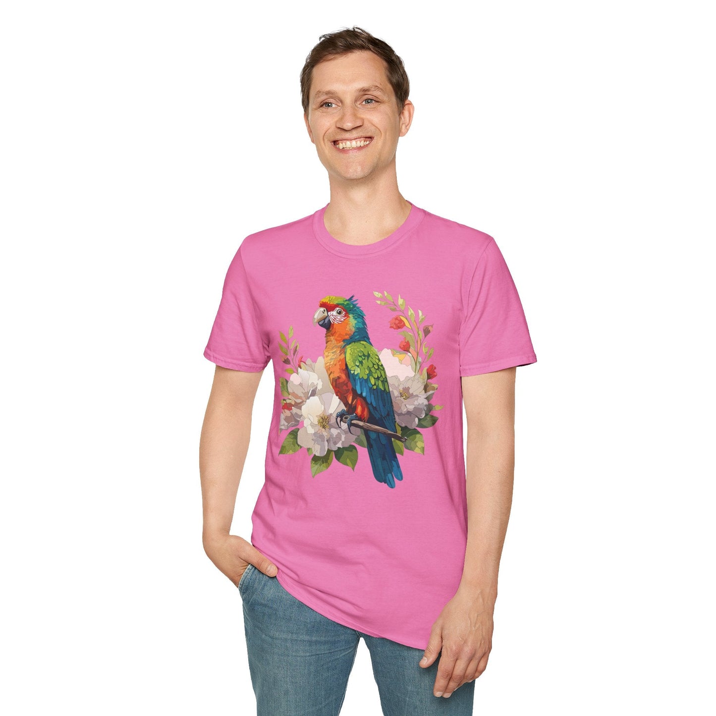 Floral Bird T Shirt Unisex Softstyle Gildan 64000 Graphic Tee With Animal Design