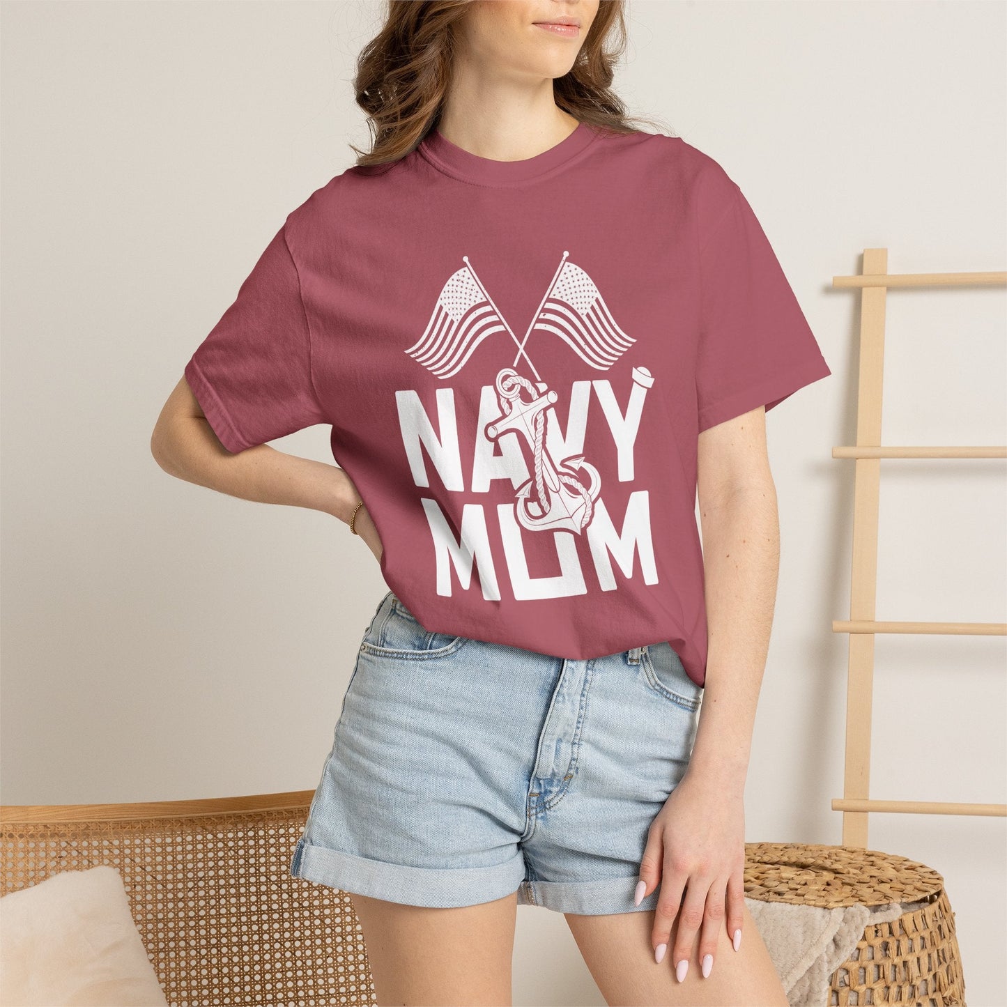 Navy Mom T-shirt Mother's Day Mama Tee Unisex Comfort Colors Garment-Dyed Cotton h20
