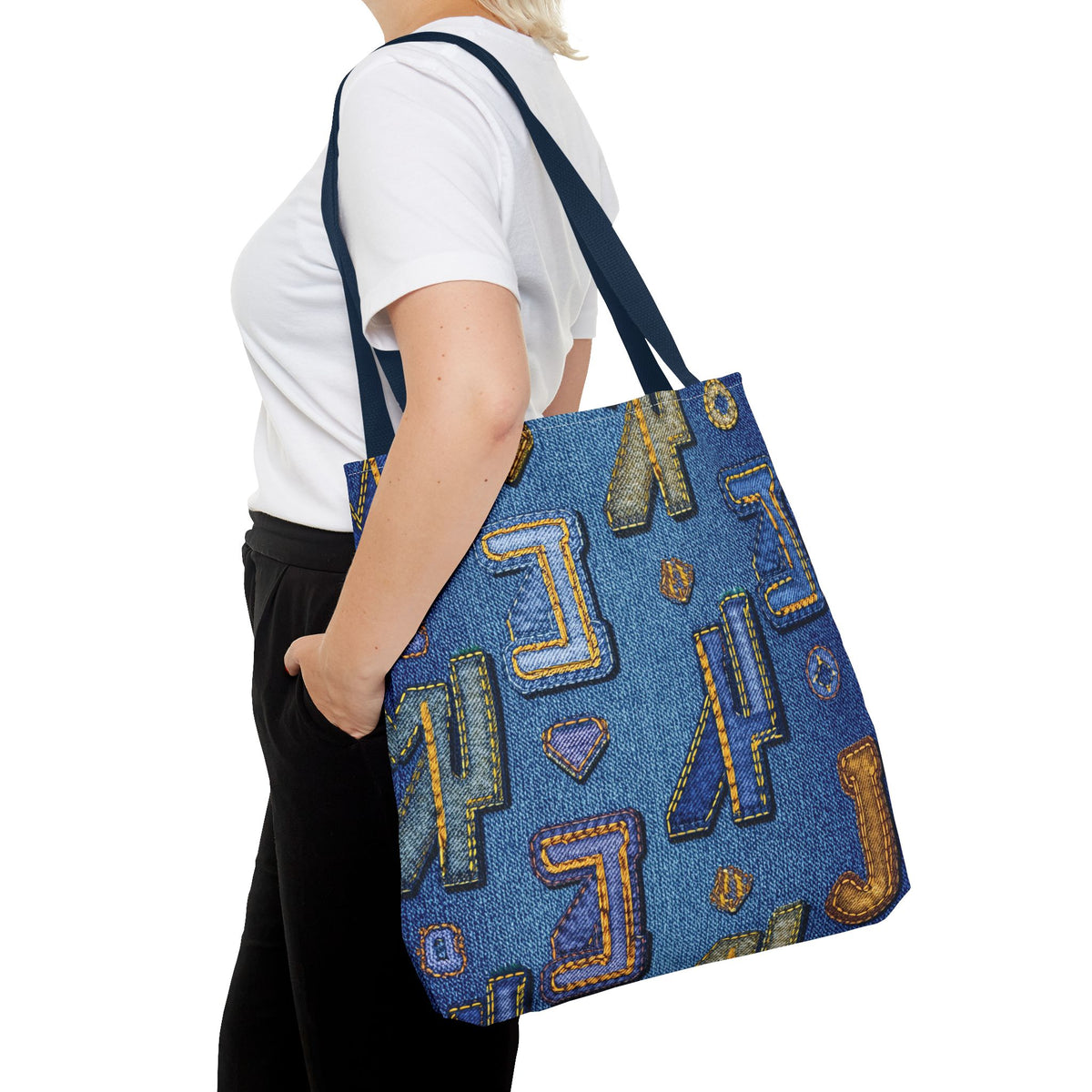 Denim Fabric Imitation Print Unisex Canvas Bag Poly Spun 3 Sizes Tote Bag 187-3