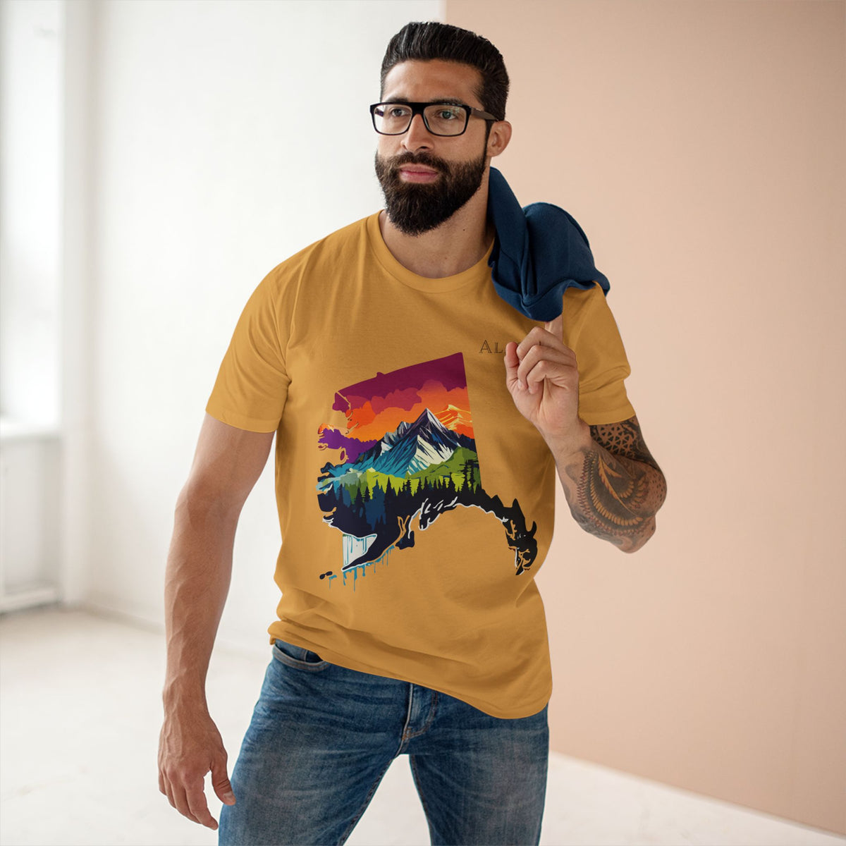 Alaska Mountain Landscape T-Shirt | State Silhouette Sunset Forest