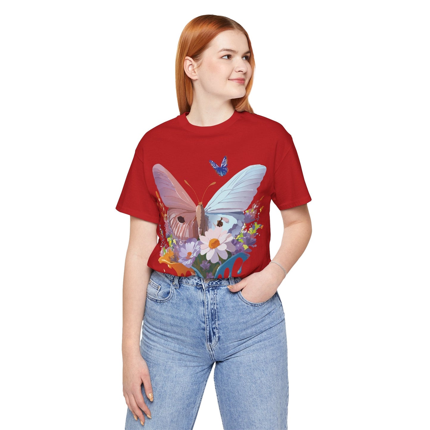 Butterfly Graphic Unisex 100 Cotton Lightweight Vintage Floral Design Jersey Tee 68