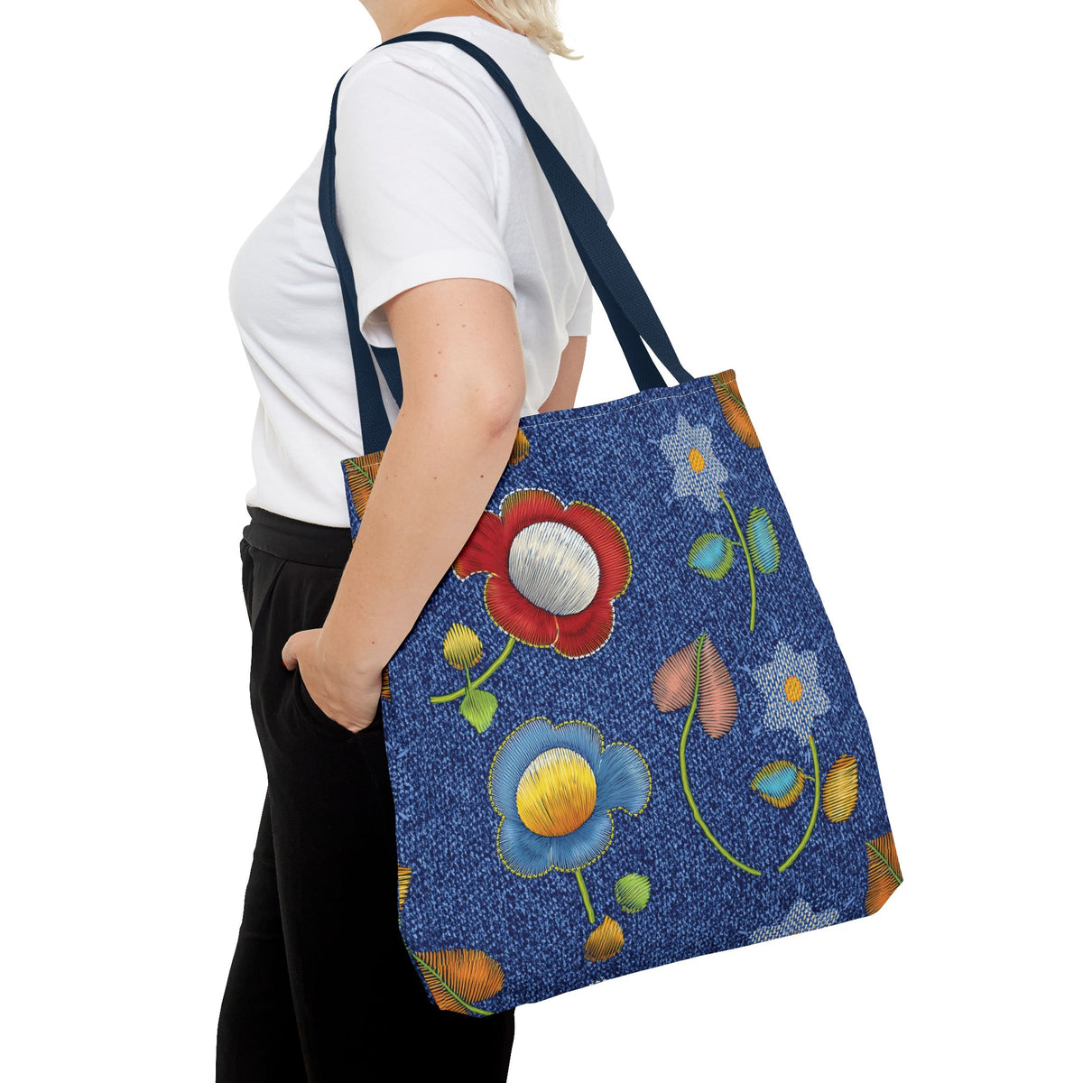 Denim Fabric Imitation Print Unisex Canvas Bag Poly Spun 3 Sizes Tote Bag 169
