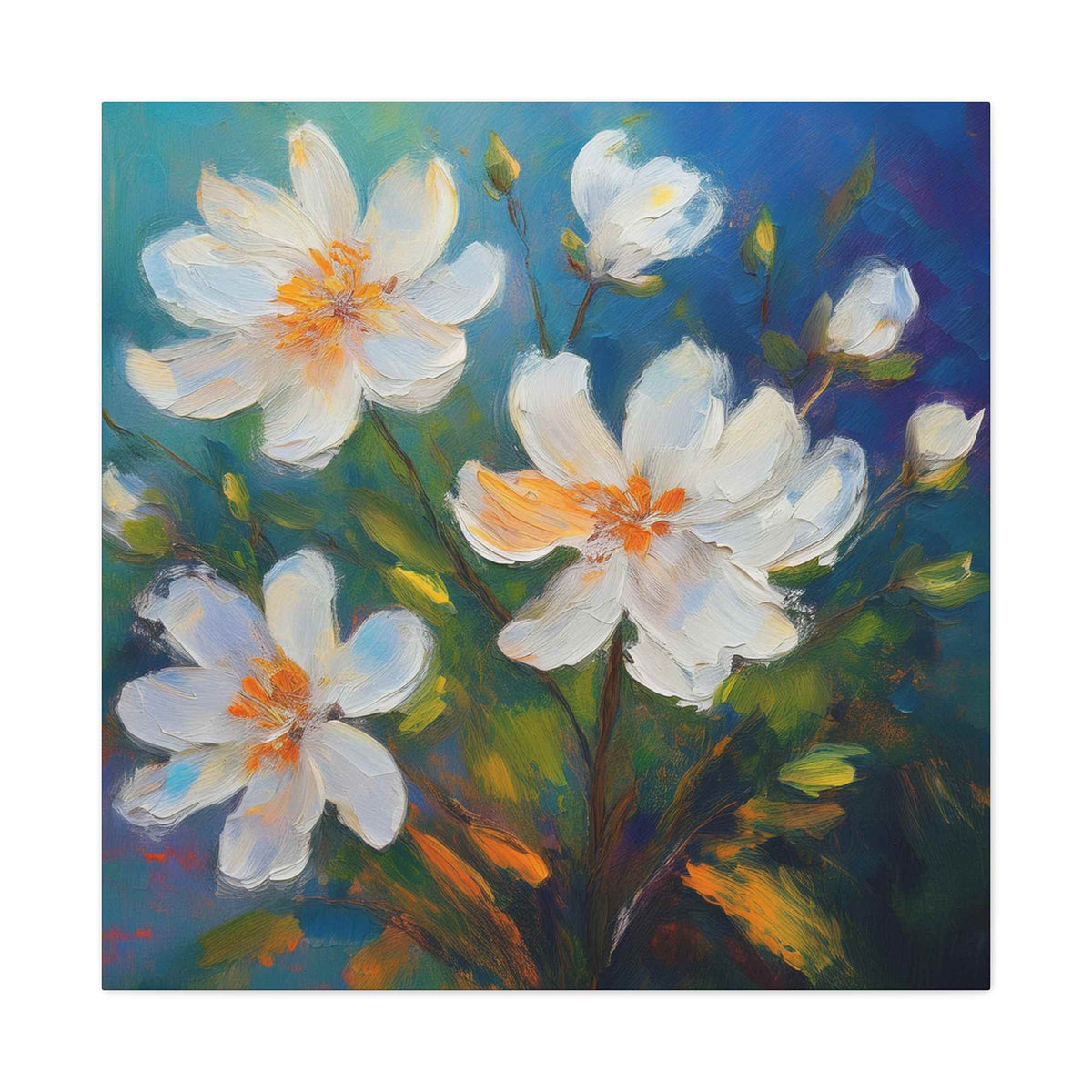 White Flowers Print Canvas, White Flower Oil Paint Print 20x20, 24x24, 30x30, 32x32, 36x36, Art Design Print Non-Frame MC-5
