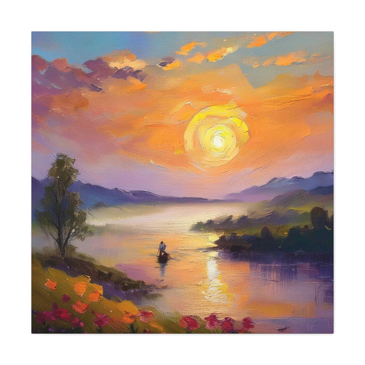 Sunrise Print Canvas, Oil Paint Print 20x20, 24x24, 30x30, 32x32, 36x36 Art Design Print Pine-Wood Inner Frame MC-42