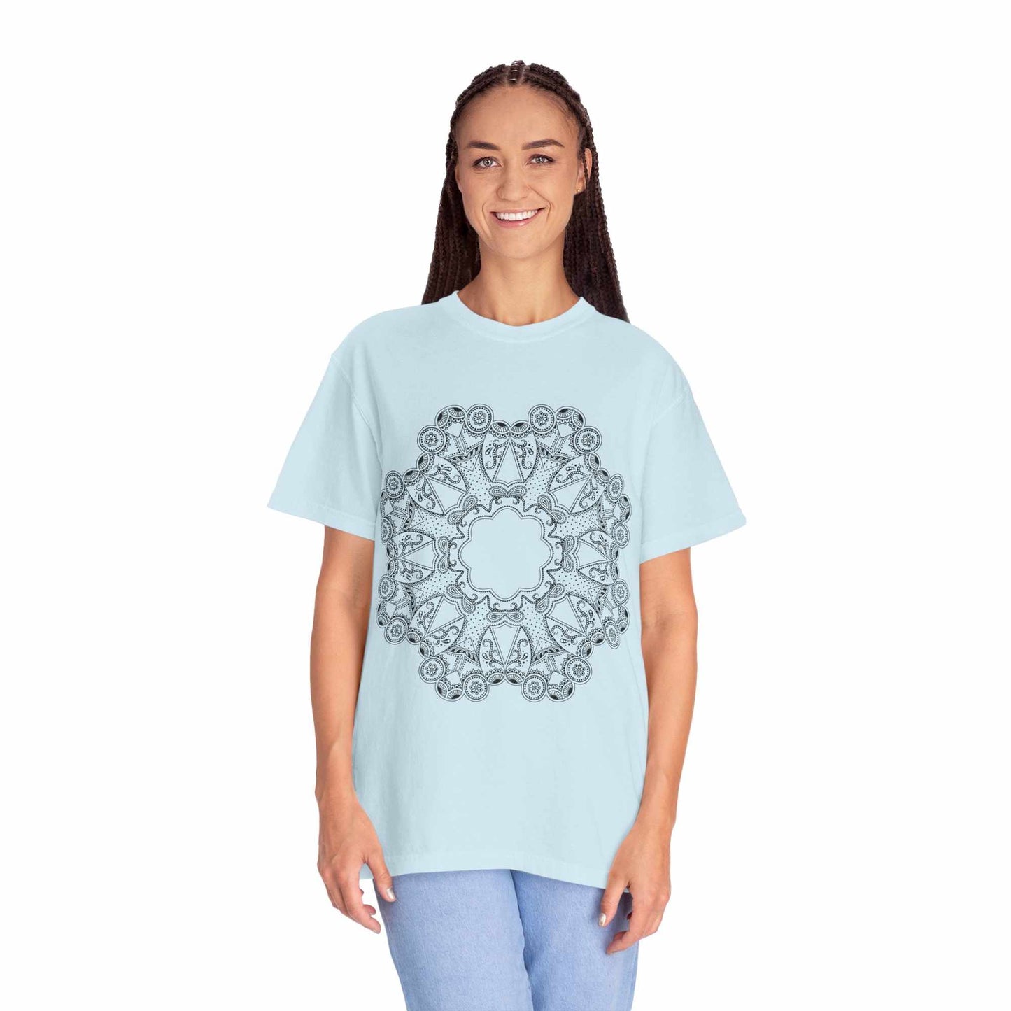 Unisex Garment Dyed Cotton T-Shirt with Mandala Graphic Design