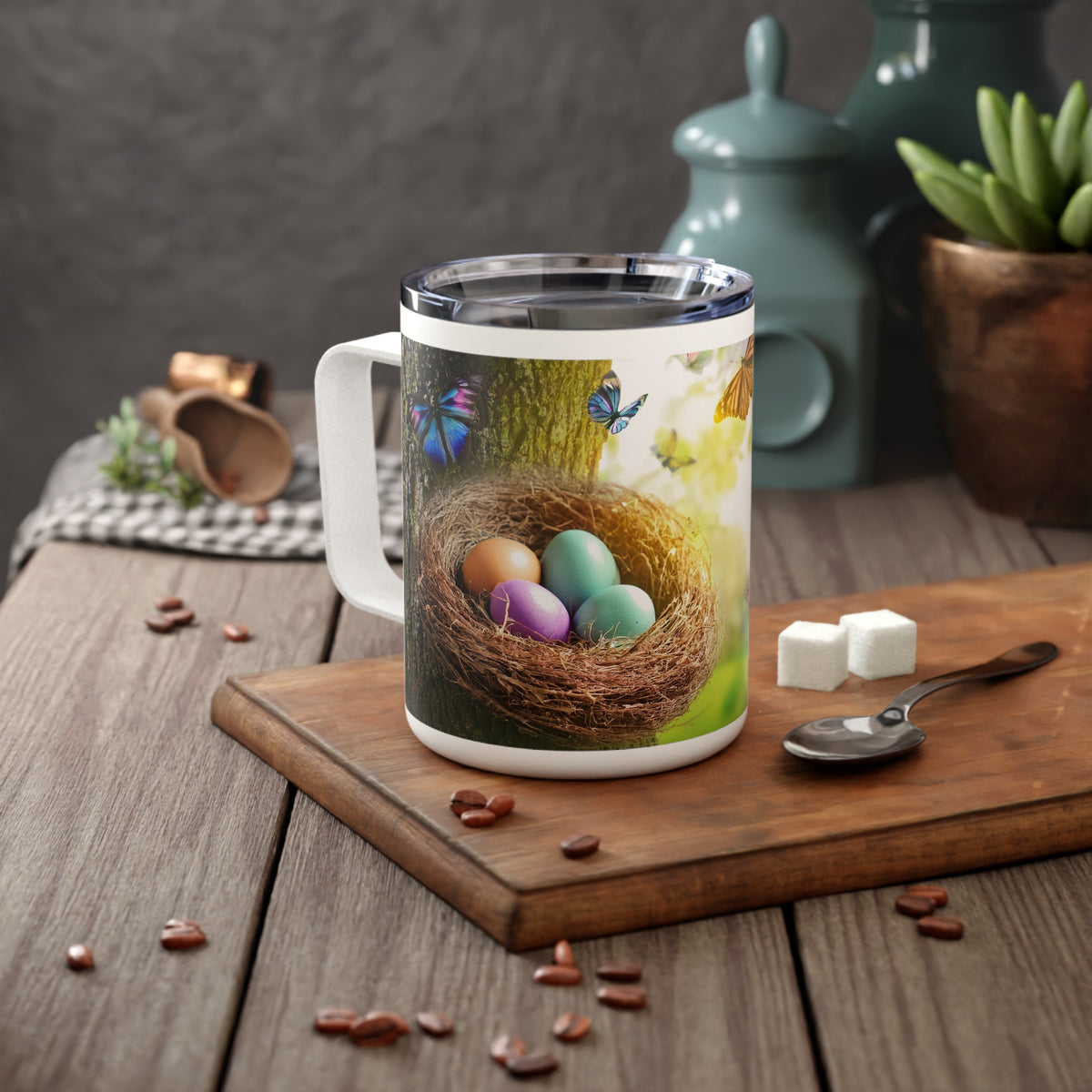 7 Art Design Insulated Coffee Mug Clear Lid 10oz Insulated Coffee Mug 10oz