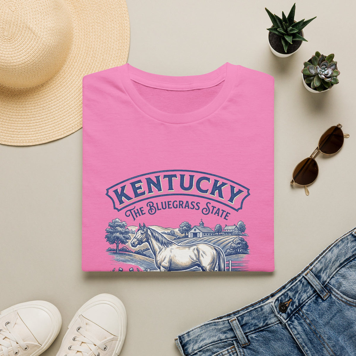 Kentucky Horse & Bluegrass State Travel Tourist Graphic Design Unisex 100 Cotton Gildan T-Shirt