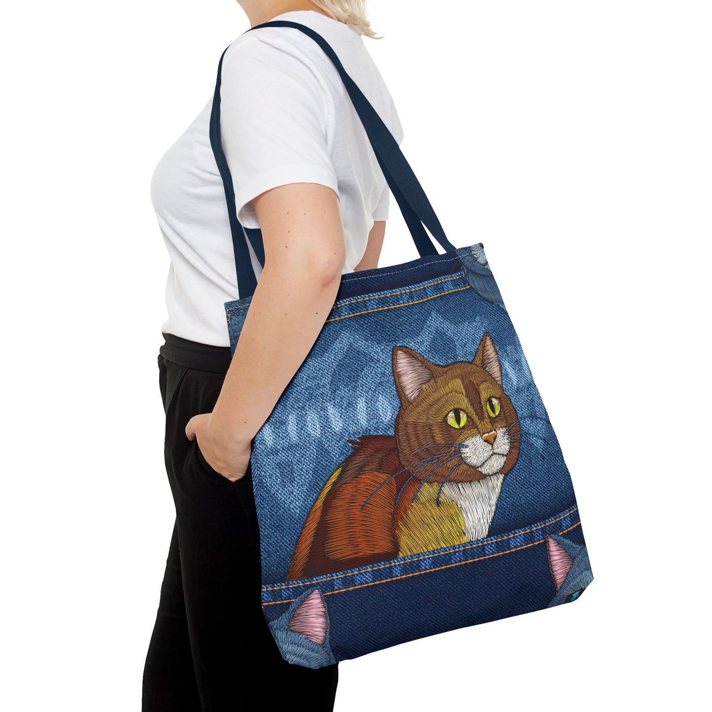 Denim Fabric Imitation Print Unisex Canvas Bag Poly Spun 3 Sizes Tote Bag 190-5