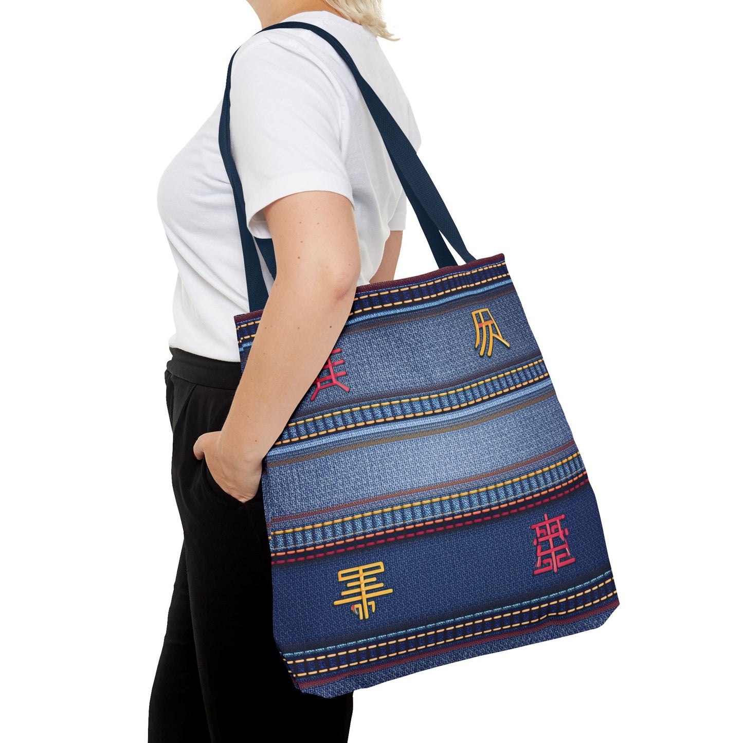 Denim Fabric Imitation Print Unisex Canvas Bag Poly Spun 3 Sizes Tote Bag 186-3