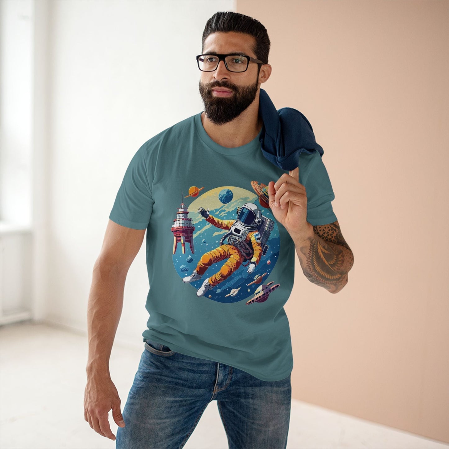 Cosmos Shirt Astronaut Art Unisex Premium Cotton Tee Retro2Nova Original Design Artwork