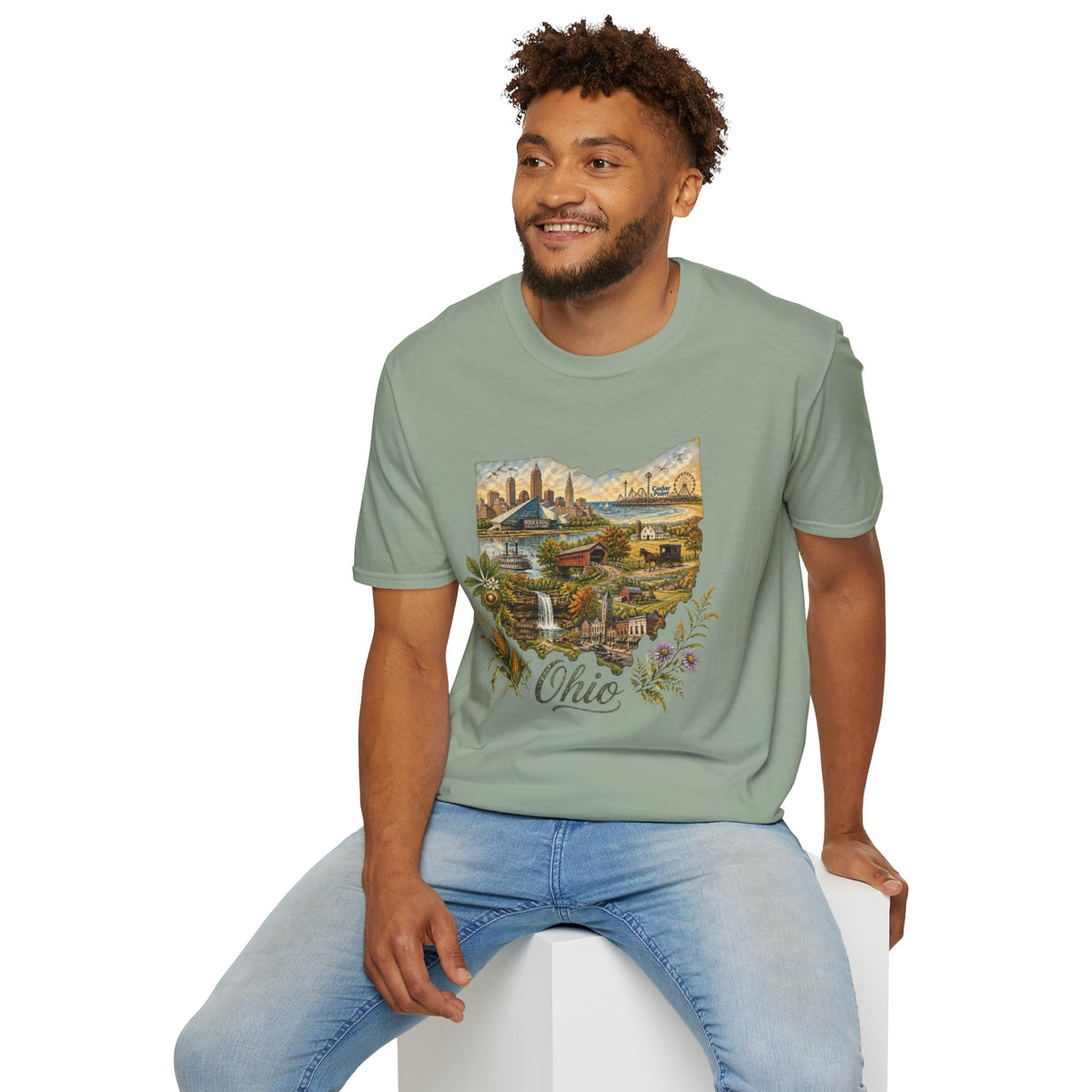 Ohio Vintage Landscape T-Shirt — Retro State Pride Travel Tourist Graphic Design Unisex 100 Cotton Gildan T-Shirt