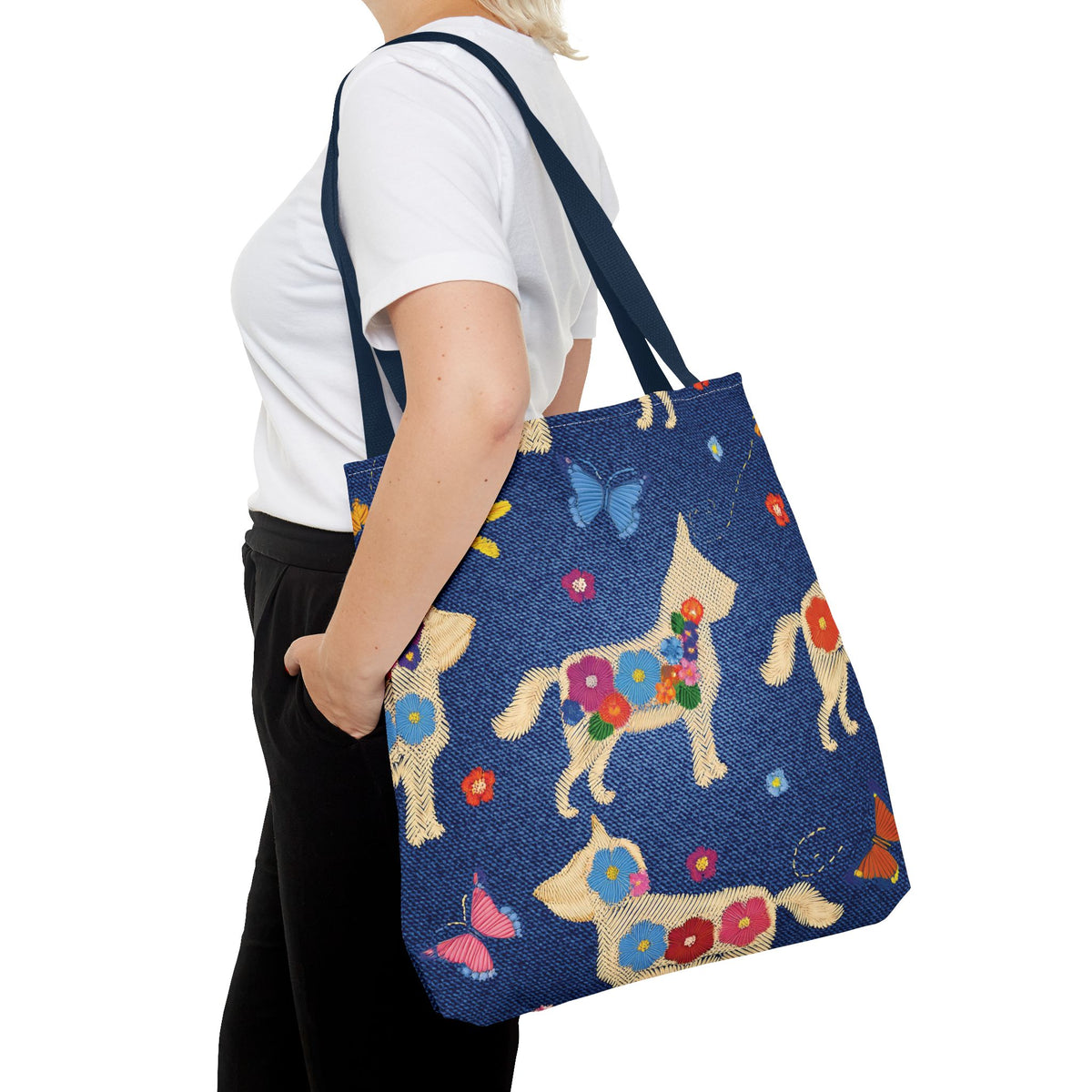 Denim Fabric Imitation Print Unisex Canvas Bag Poly Spun 3 Sizes Tote Bag 191-7