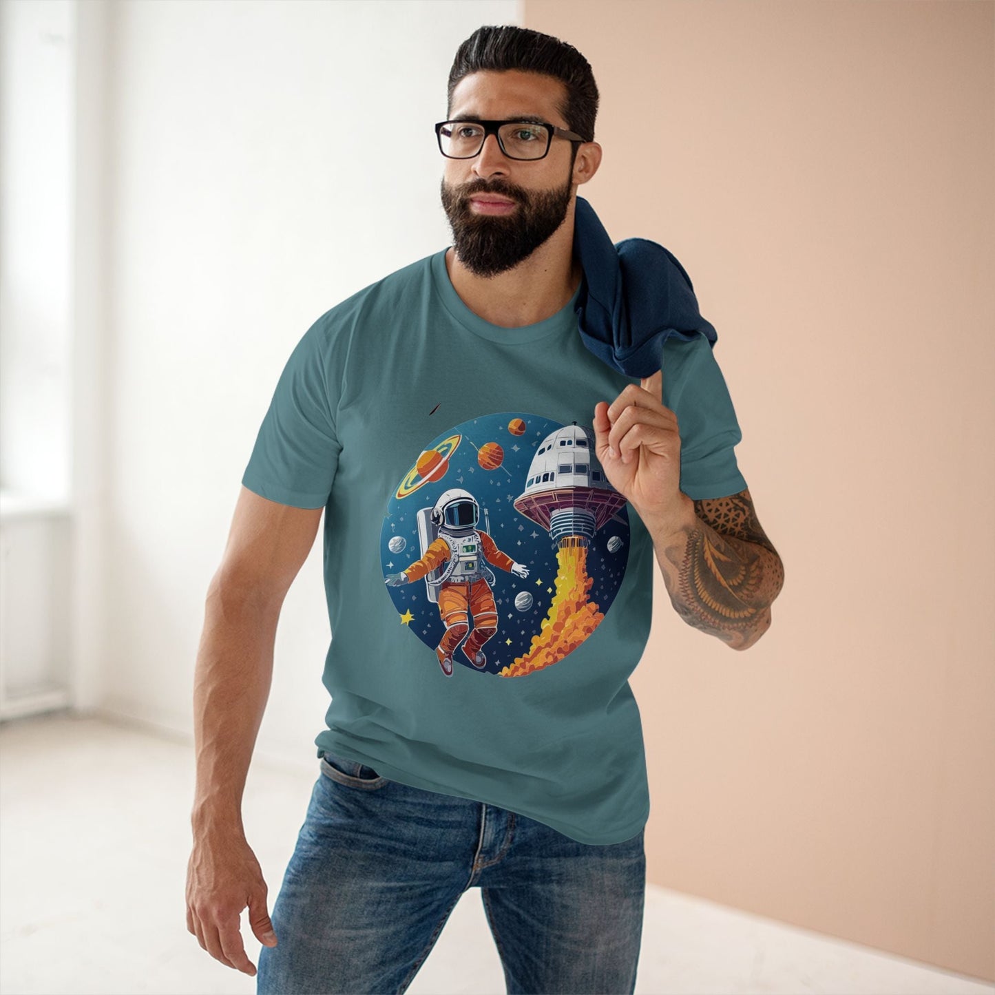 Cosmos Shirt Astronaut Tee Unisex Premium Cotton Art Design By Retro2Nova CS19 Original Art Design