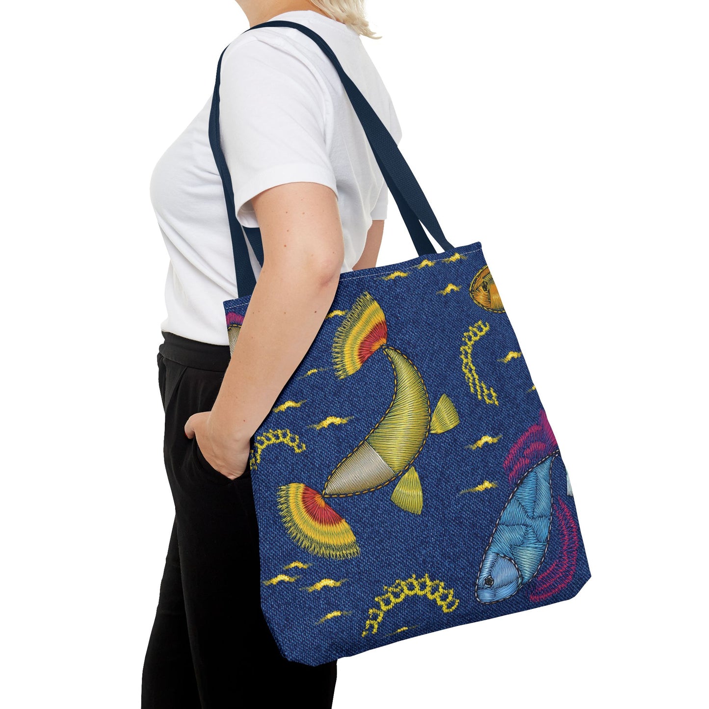 Denim Fabric Imitation Print Unisex Canvas Bag Poly Spun 3 Sizes Tote Bag 193-2