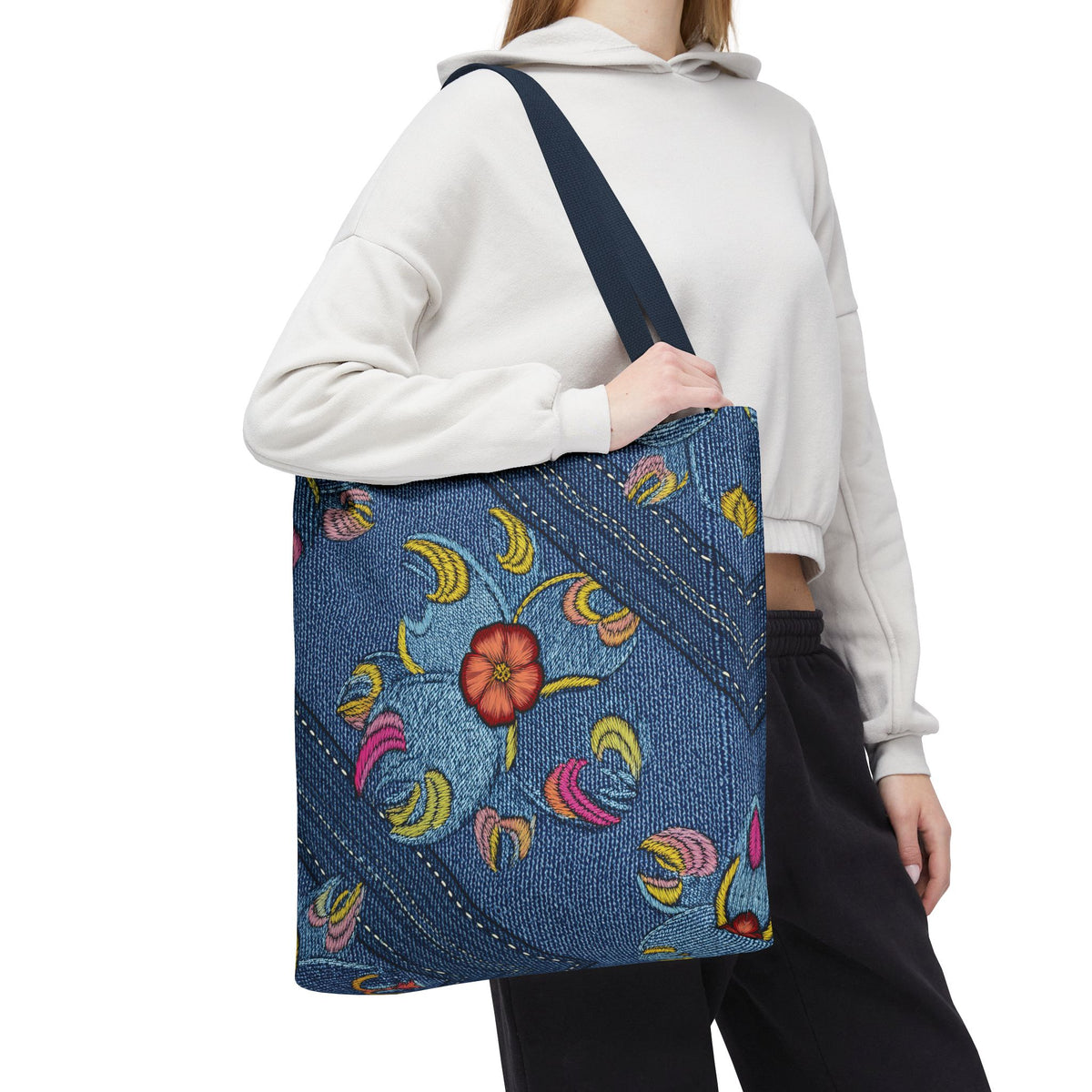 Denim Fabric Imitation Print Unisex Canvas Bag Poly Spun 3 Sizes Tote Bag 159-3