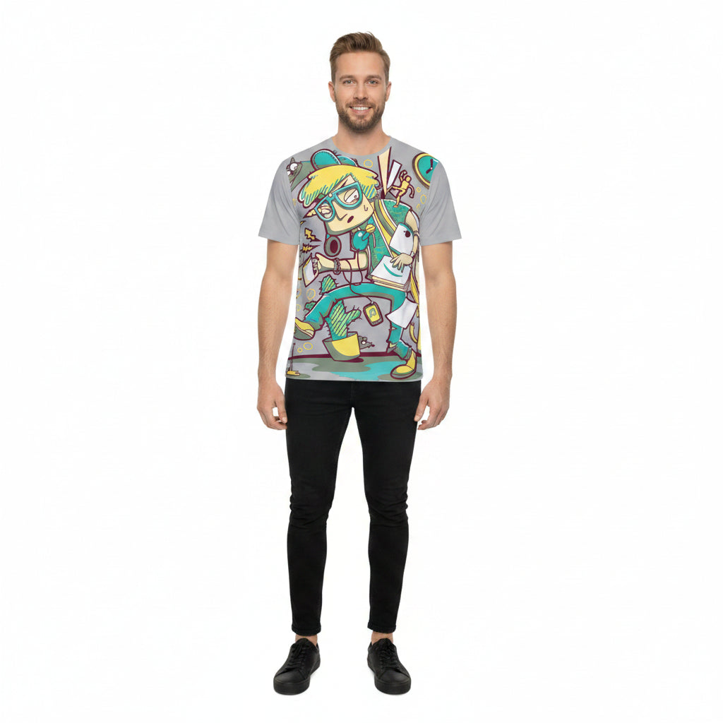 Be11 Unisex Poly T-Shirt with Cartoon Graphic Design