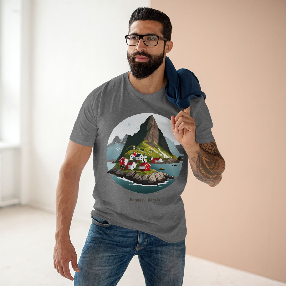 Hamnøy Norway Village Illustration Tee | Scenic Fjord Landscape T-Shirt