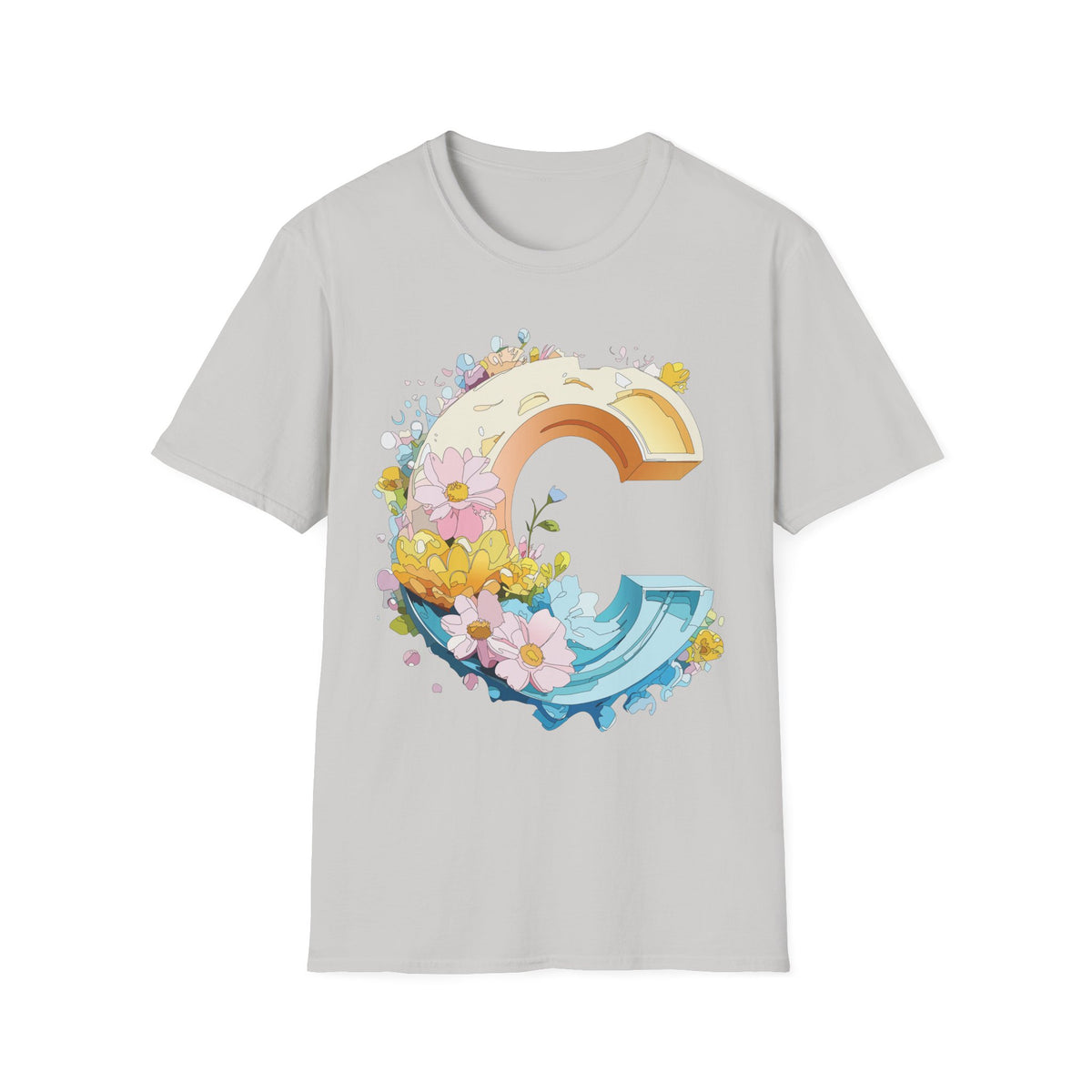 Rainbow Letter C T-Shirt | Flower Letter C Tee