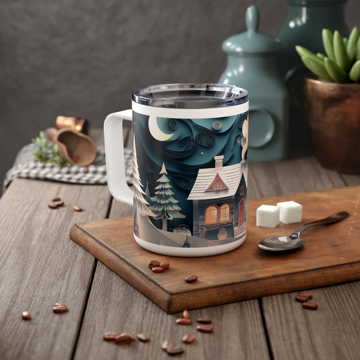 4 Art Design Insulated Coffee Mug Clear Lid 10oz Insulated Coffee Mug 10oz