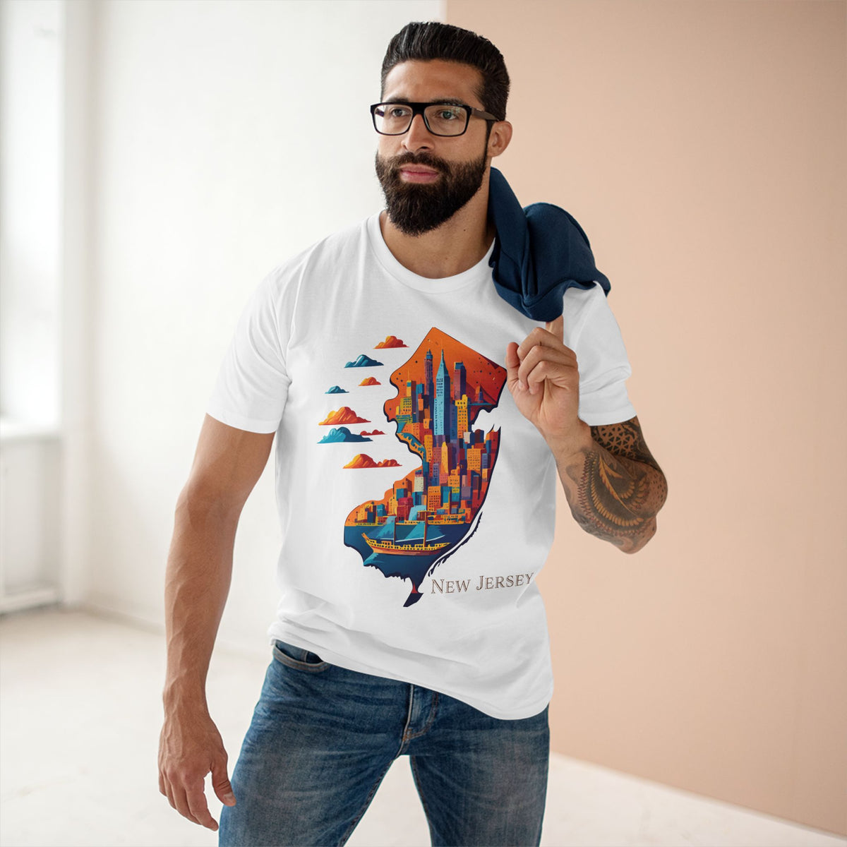 New Jersey Skyline silhouette T-Shirt | State Outline Cityscape Tee
