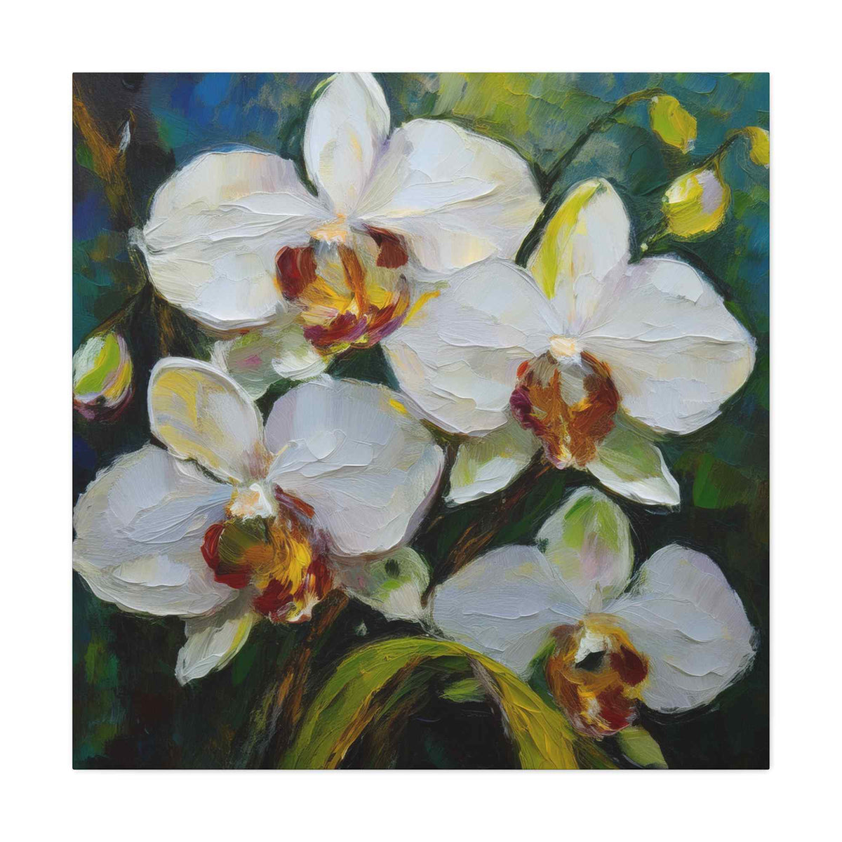 White Orchids Print Canvas, Floral Oil Paint Print 20x20, 24x24, 30x30, 32x32, 36x36 Art Design Pine-Wood Inner Frame MC-136