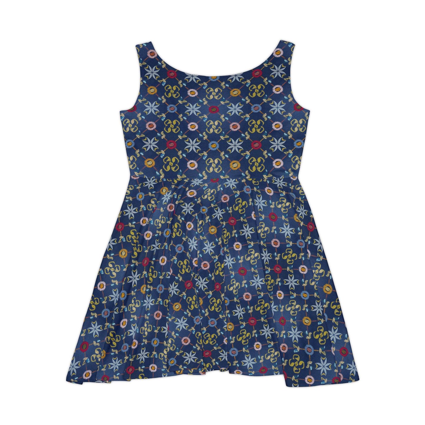 Women Denim Print Skater Dress, Denim Print Poly-Span Dress - 40