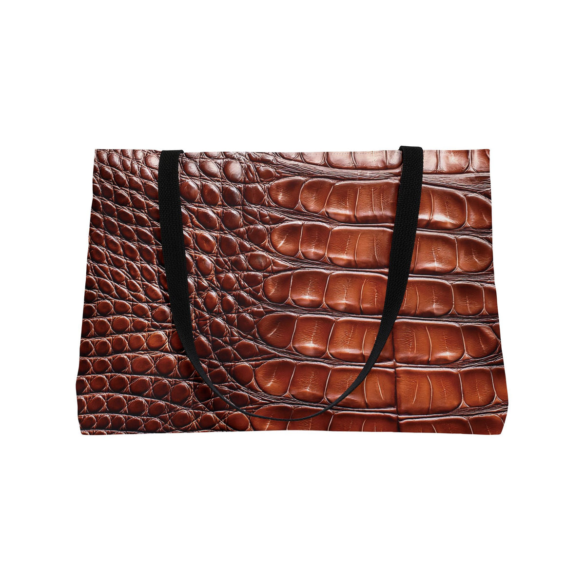 Croc Embossed Weekender Tote Bag – Brown Faux Alligator Travel Bag 100% spun polyester exterior