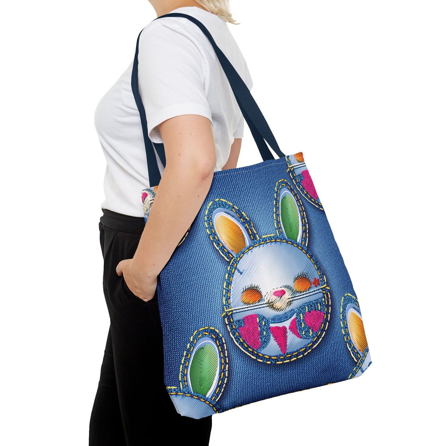 Denim Fabric Imitation Print Unisex Canvas Bag Poly Spun 3 Sizes Tote Bag 192-3