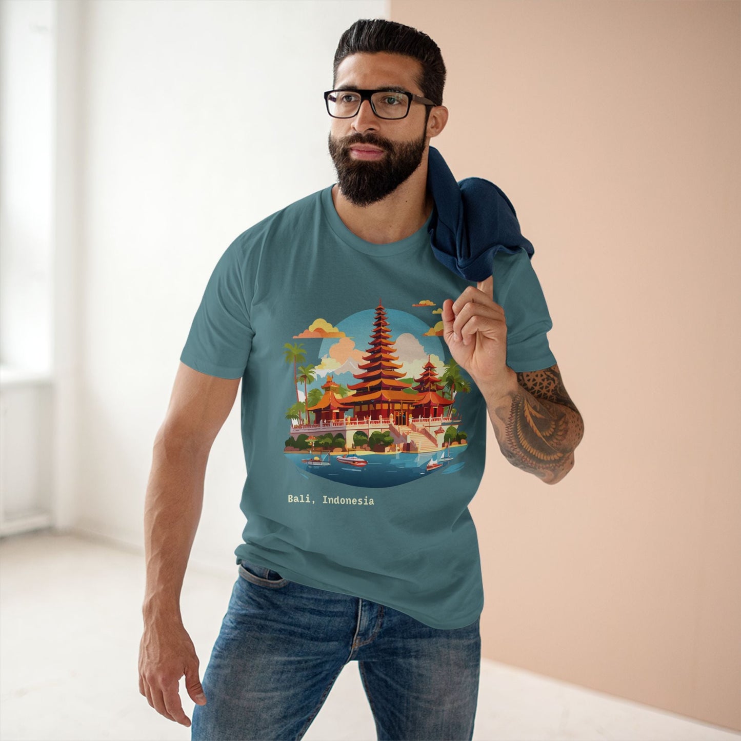 Unisex Premium Cotton Staple Tee Shirt With Original Bali Travel Art Design TT24 From Retro2Nova