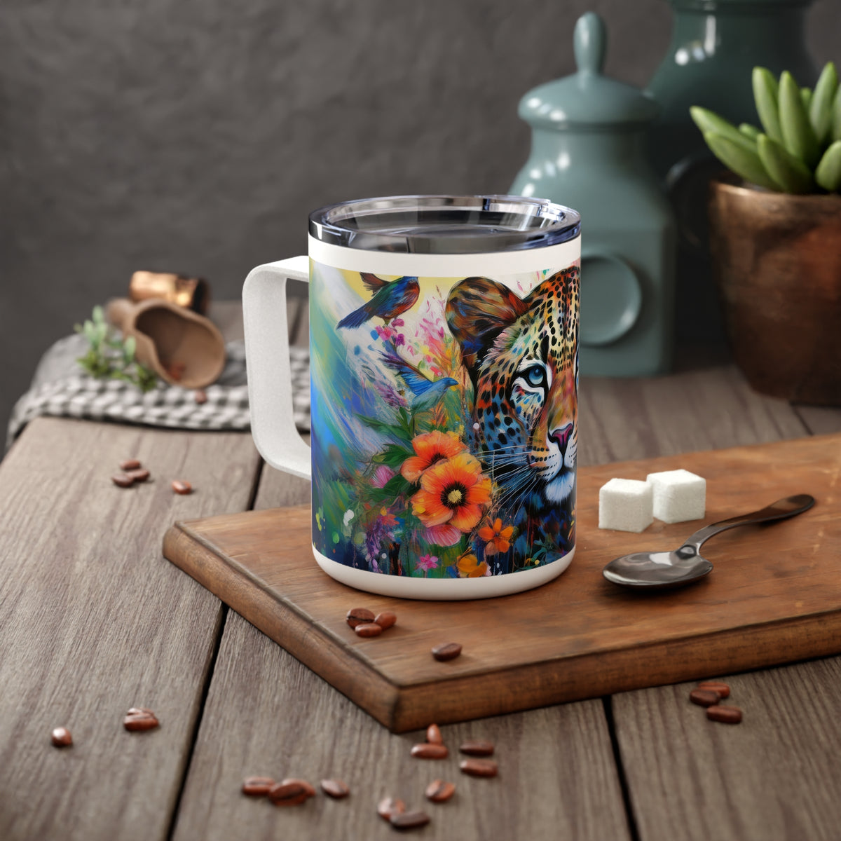 38 Art Design Insulated Coffee Mug Clear Lid 10oz Insulated Coffee Mug 10oz